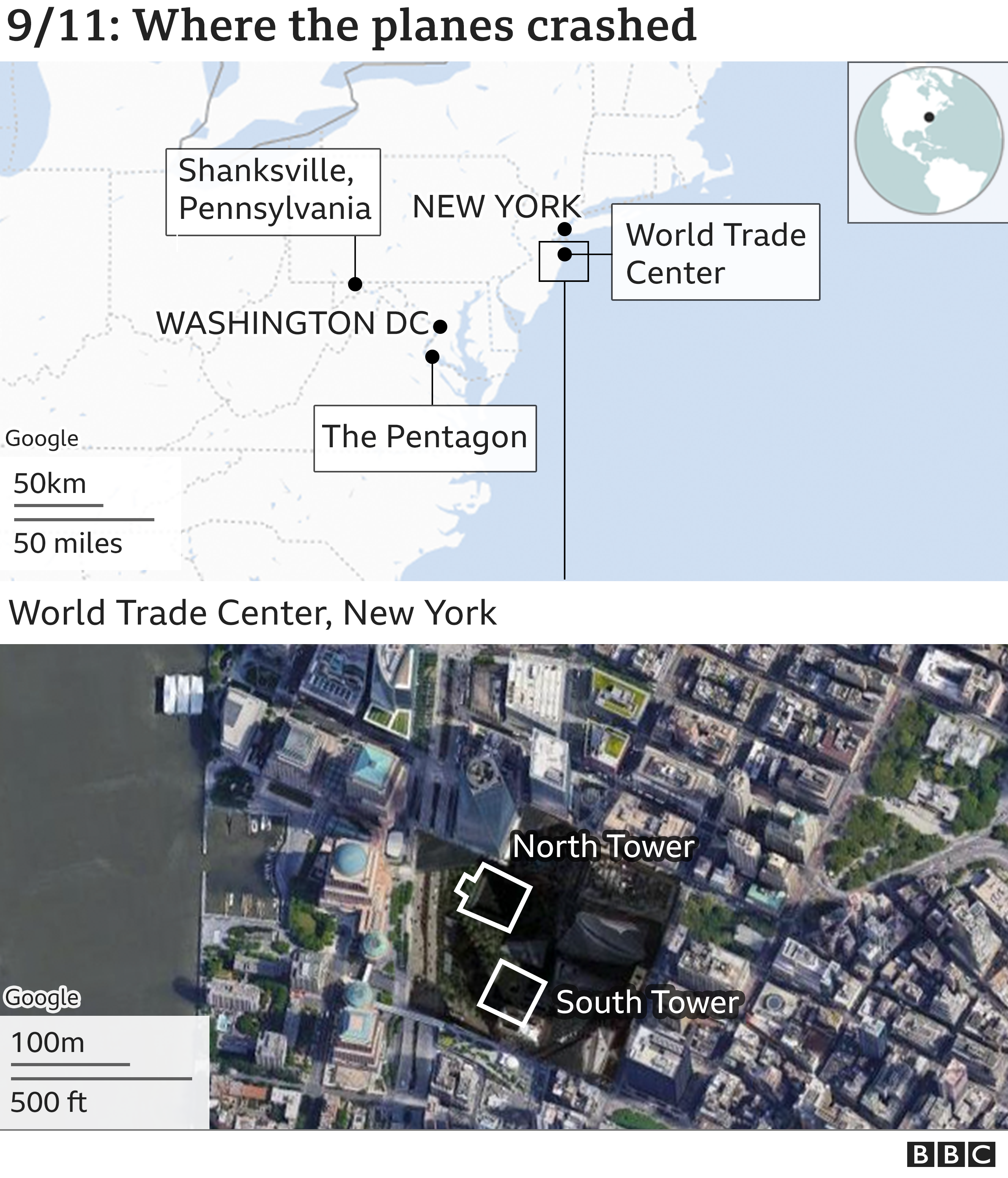 Map showing four locations of attacks