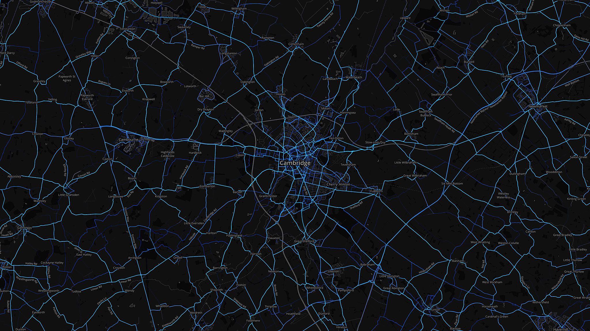 Cambridge - cycling routes (by Strava users 2015)