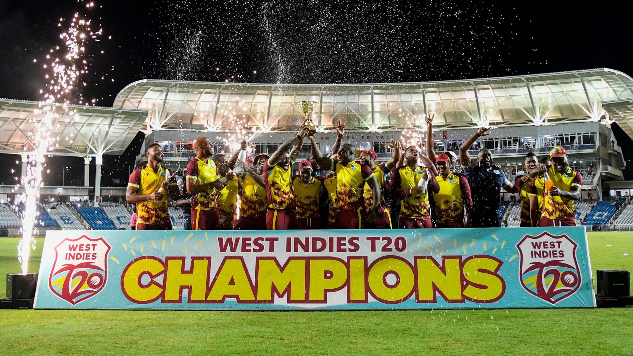 West Indies with the T20 series trophy