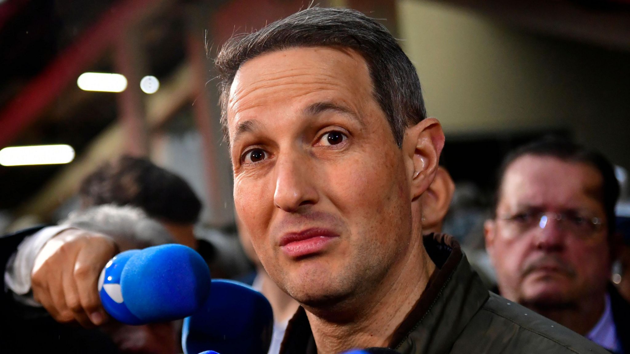 Secretary of Public Security of São Paulo Guilherme Muraro Derrite gives a press conference at the crash site.