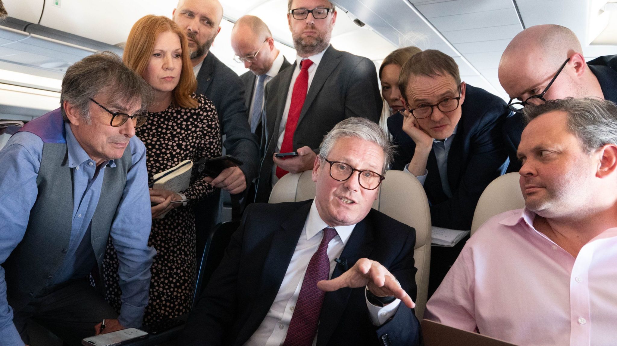 Sir Keir Starmer on the plane to Washington DC, taking questions from journalists