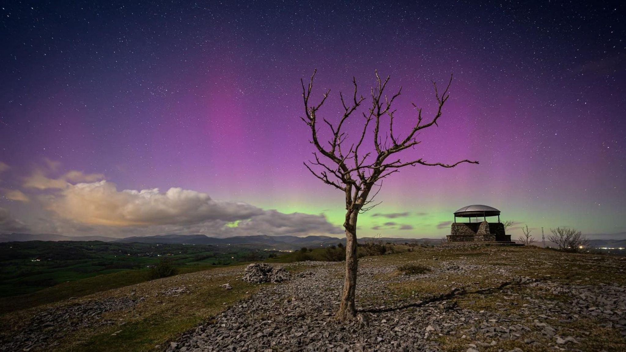 Northern Lights at Scout Scar in Kendal.