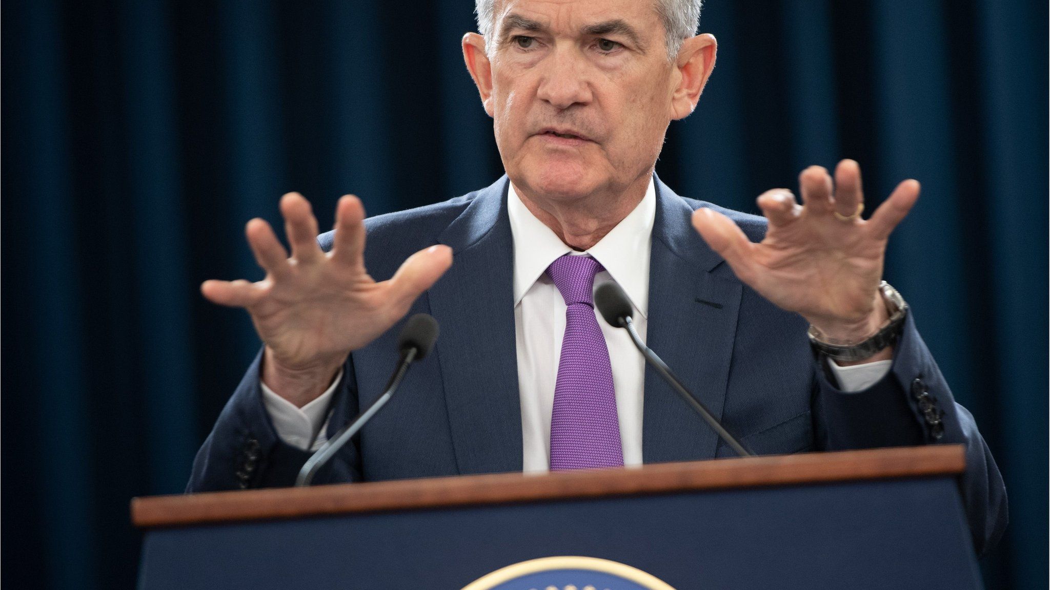 Federal Reserve Board Chairman Jerome Powell speaks during a press conference in Washington, DC, September 26, 2018.