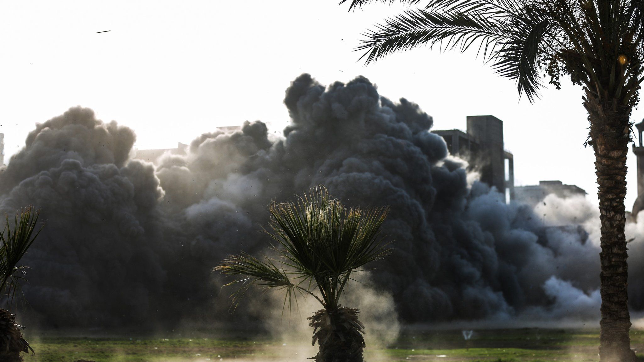 Smoke rises after Israeli fighter jets pounded Al Katiba region in Gaza City, Gaza on July 14, 2018