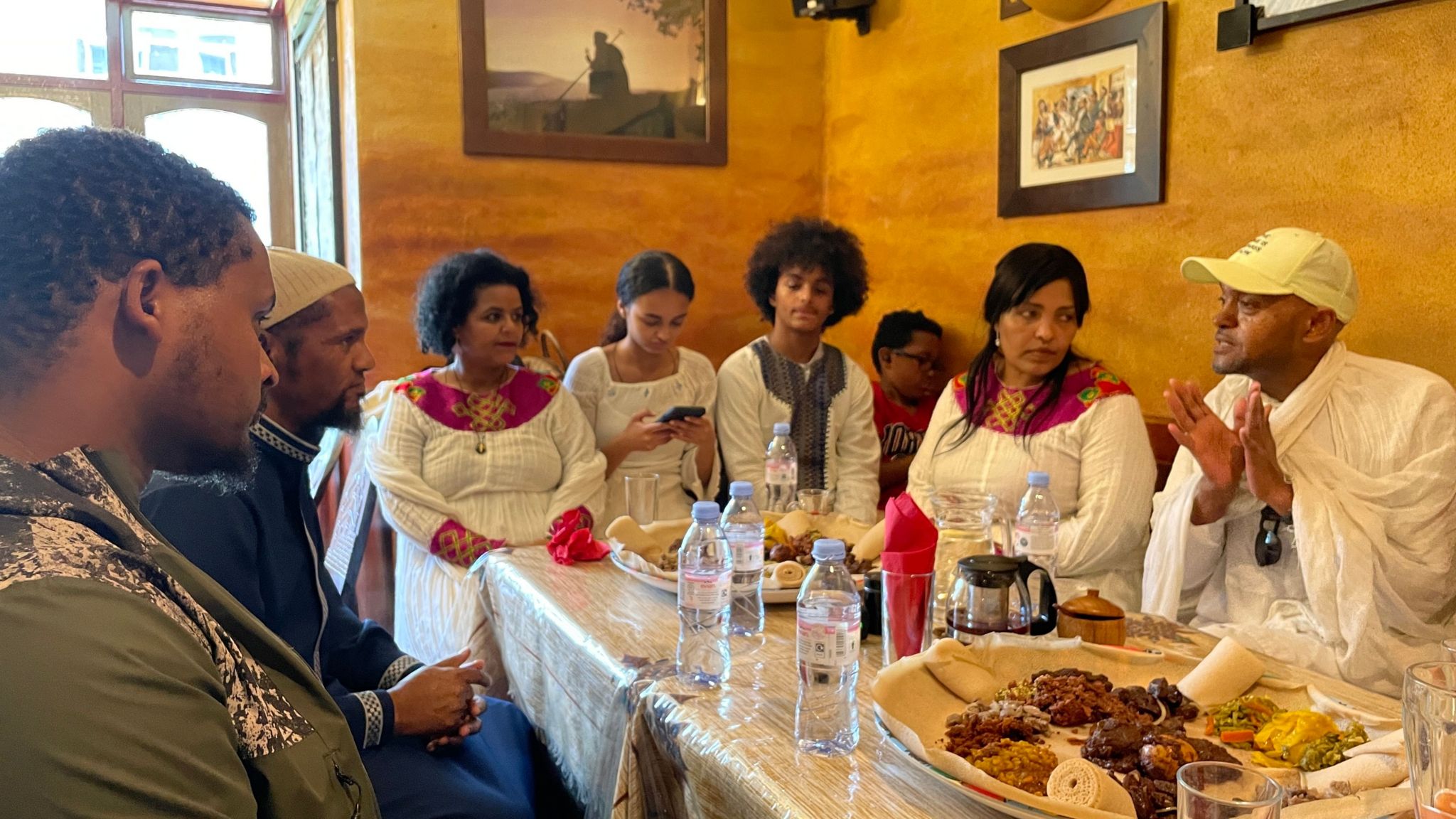 Members of the Grenfell Ethio-Eritrea Group in a restaurant