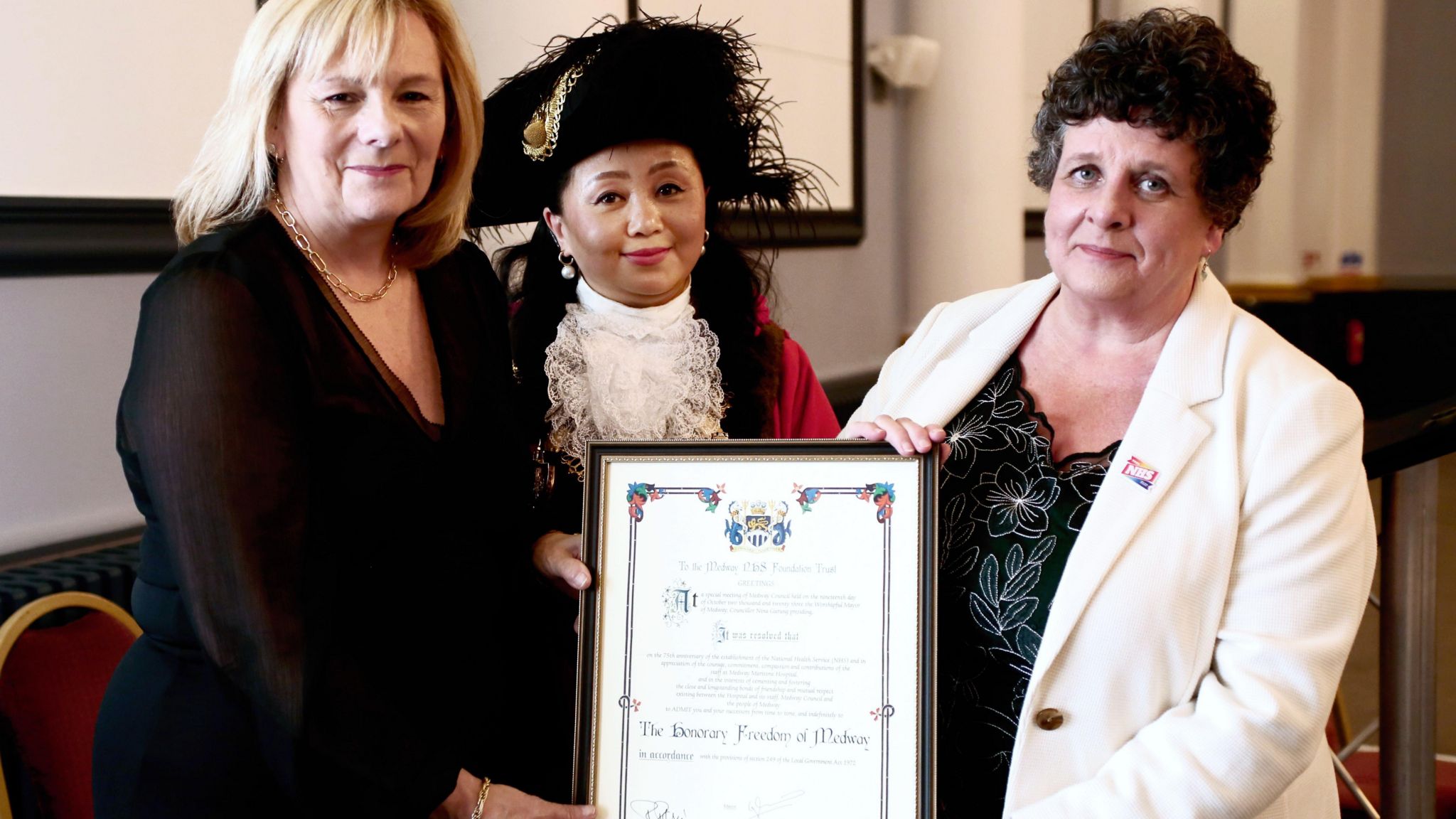 Jayne Black, Chief Executive of Medway NHS Foundation Trust, the Mayor of Medway, Cllr Nina Gurung, and Cllr Teresa Murray, Deputy Leader of Medway Council.