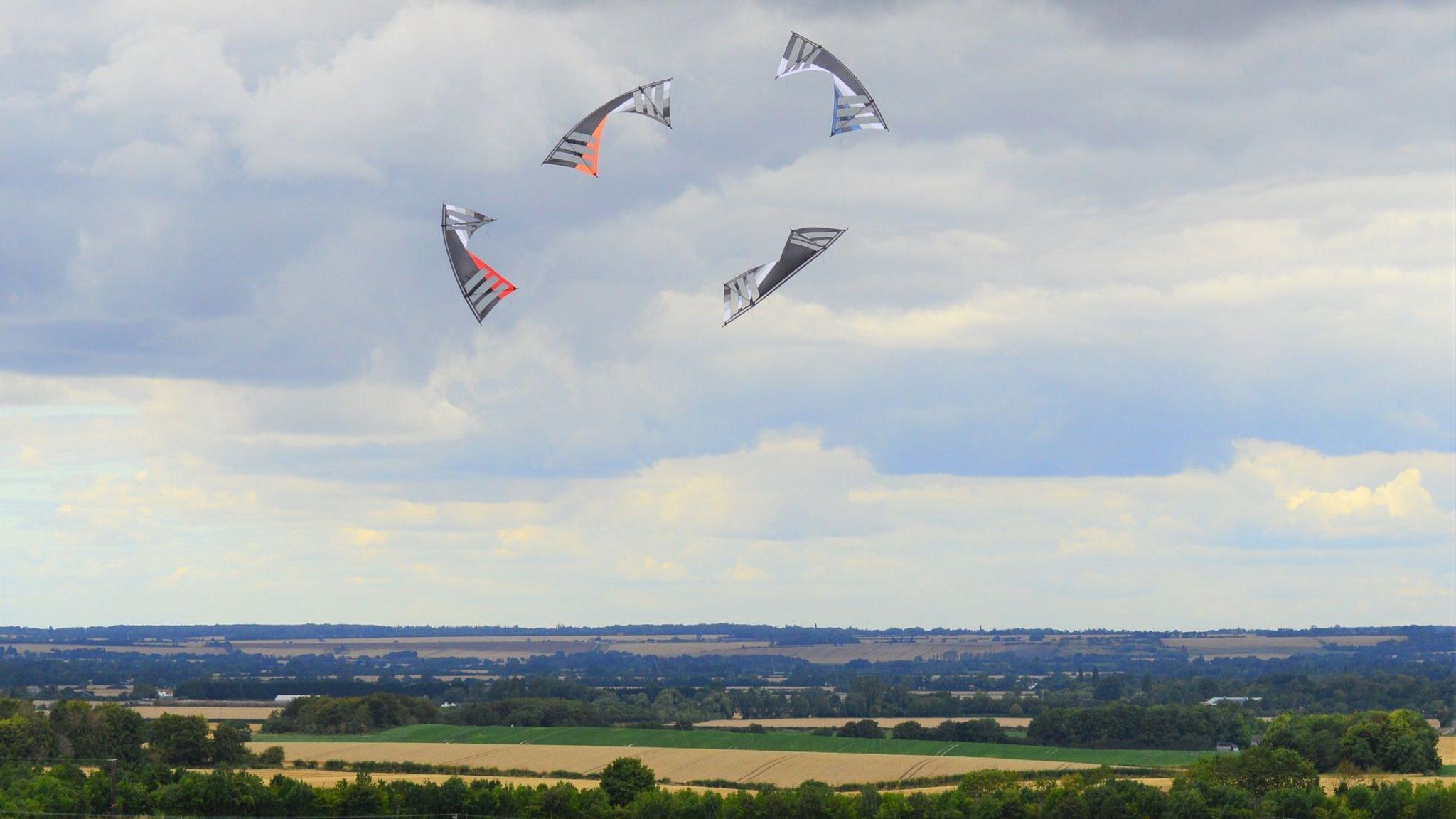 Kites above fields