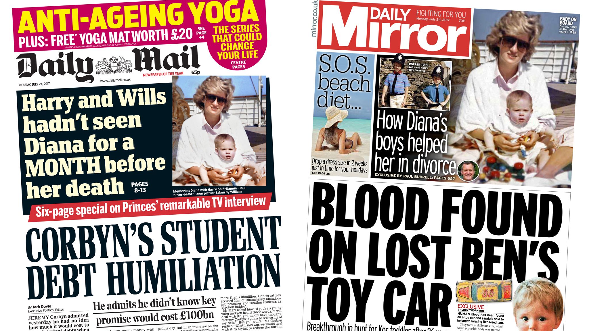 Daily Mail and Daily Mirror front