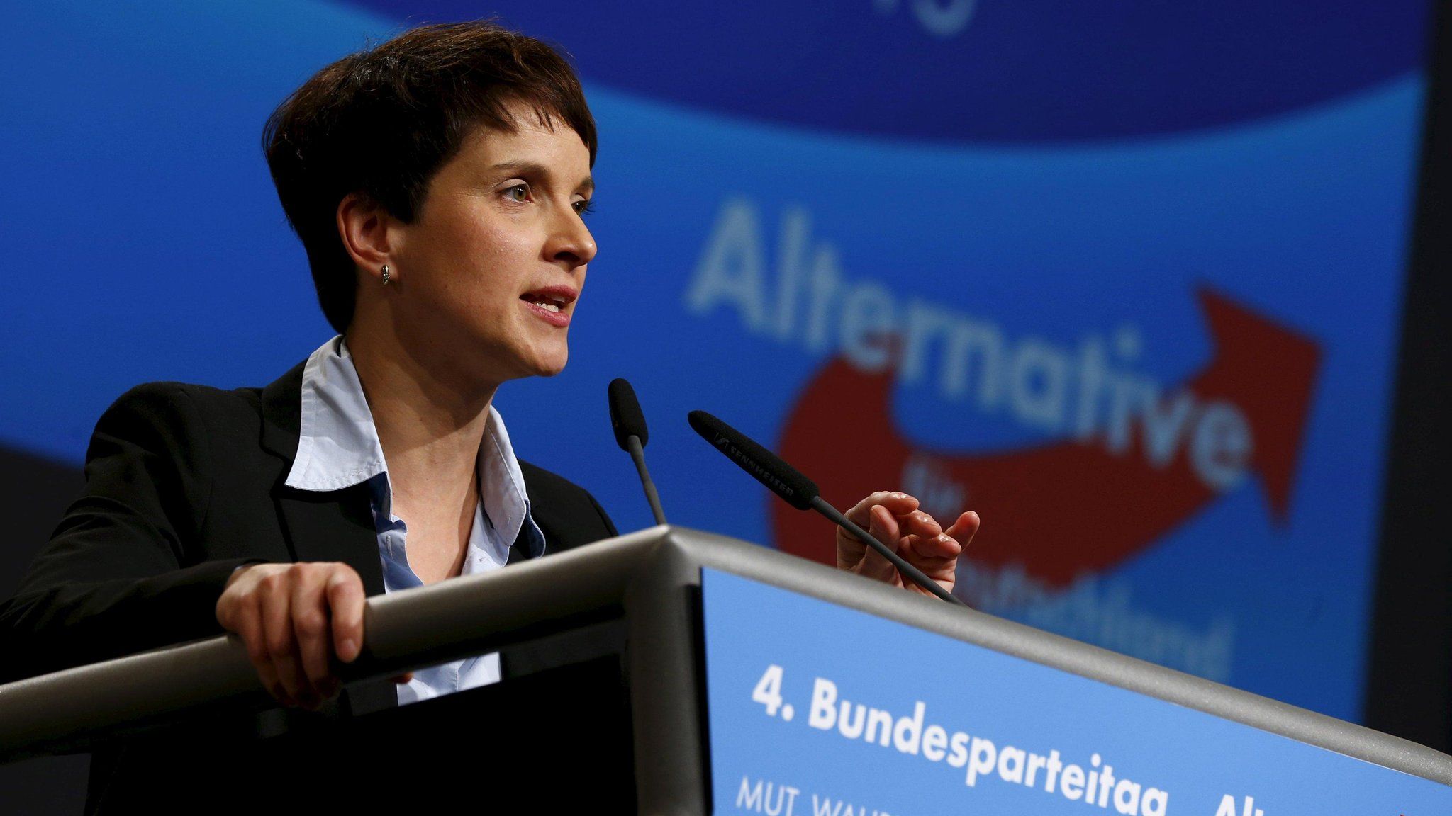 Frauke Petry, leader of the AfD party, speaking in Hannover (file photo - November 2015)