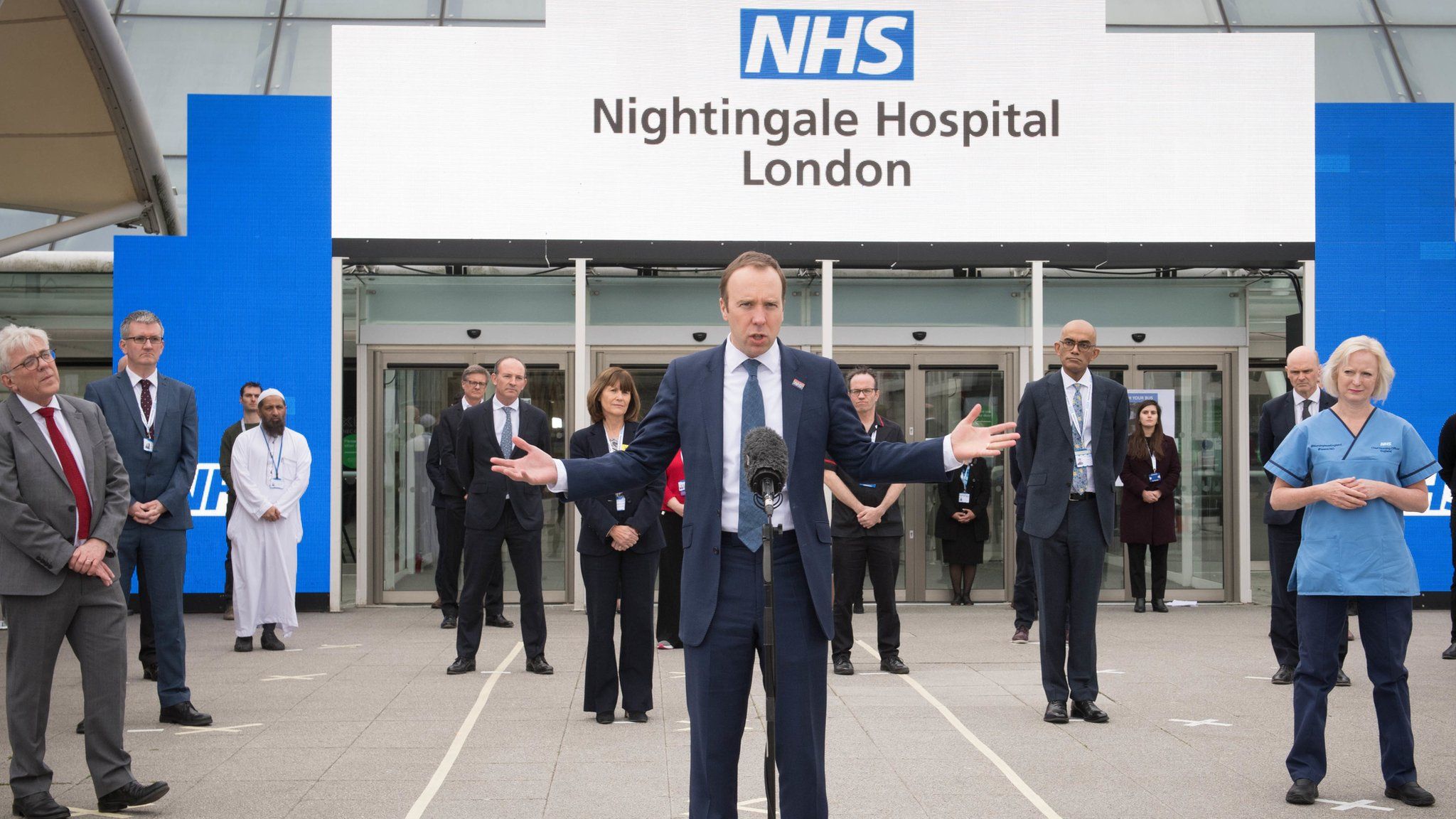 Health Secretary, Matt Hancock at the opening of the NHS Nightingale Hospital at the ExCel centre in London, a temporary hospital with 4000 beds which has been set up for the treatment of Covid-19 patients.