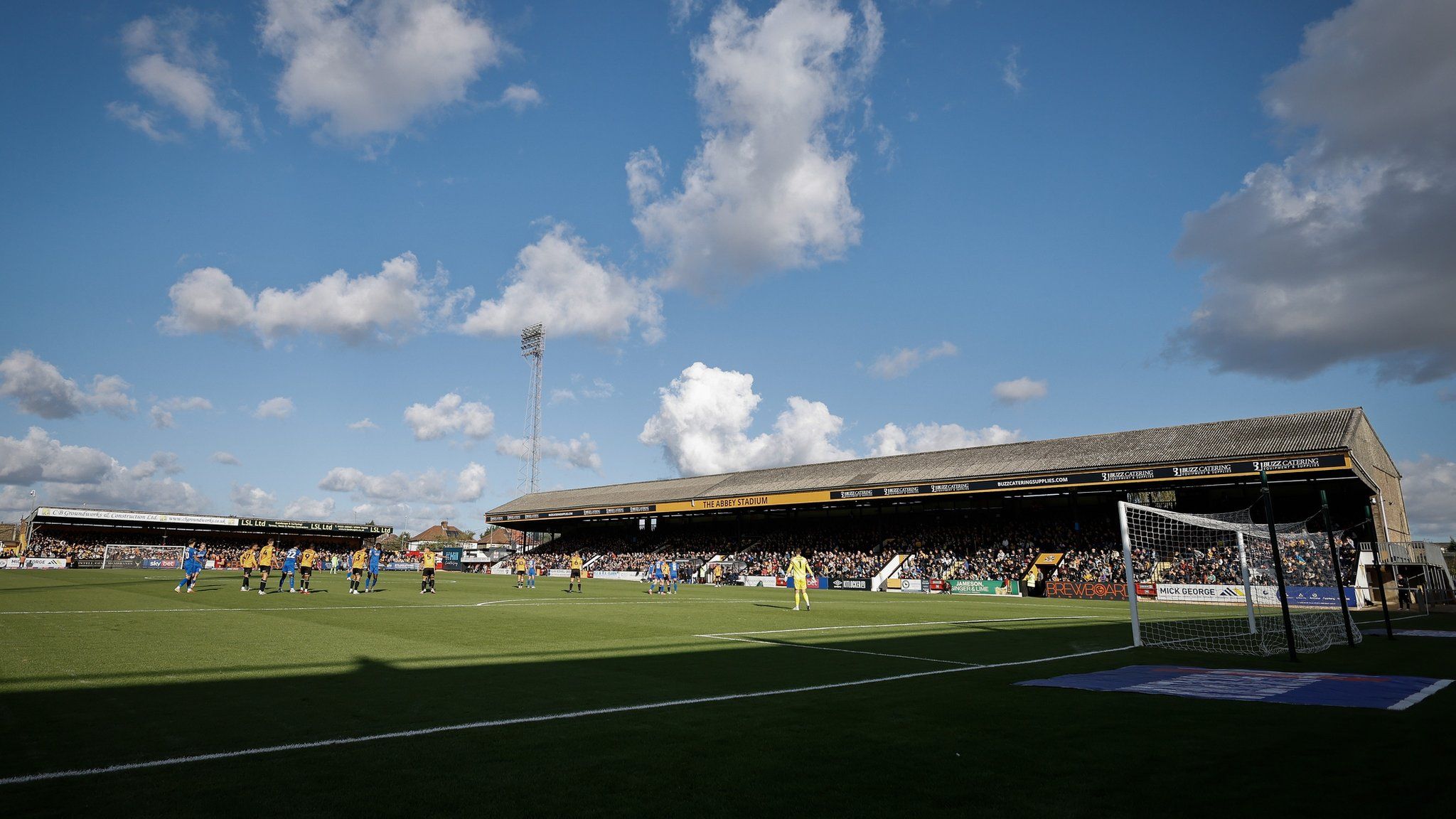 Cambridge United's Abbey Stadium in the sunlight