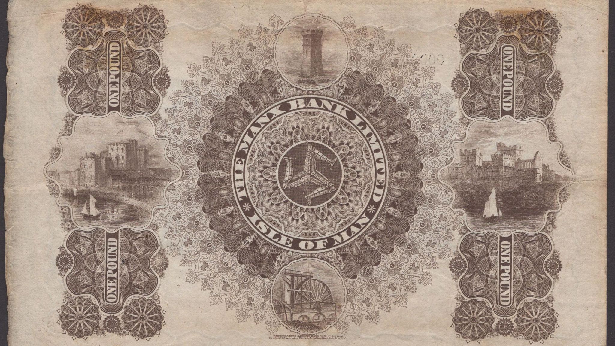 The reverse of the first Manx bank note to be issued