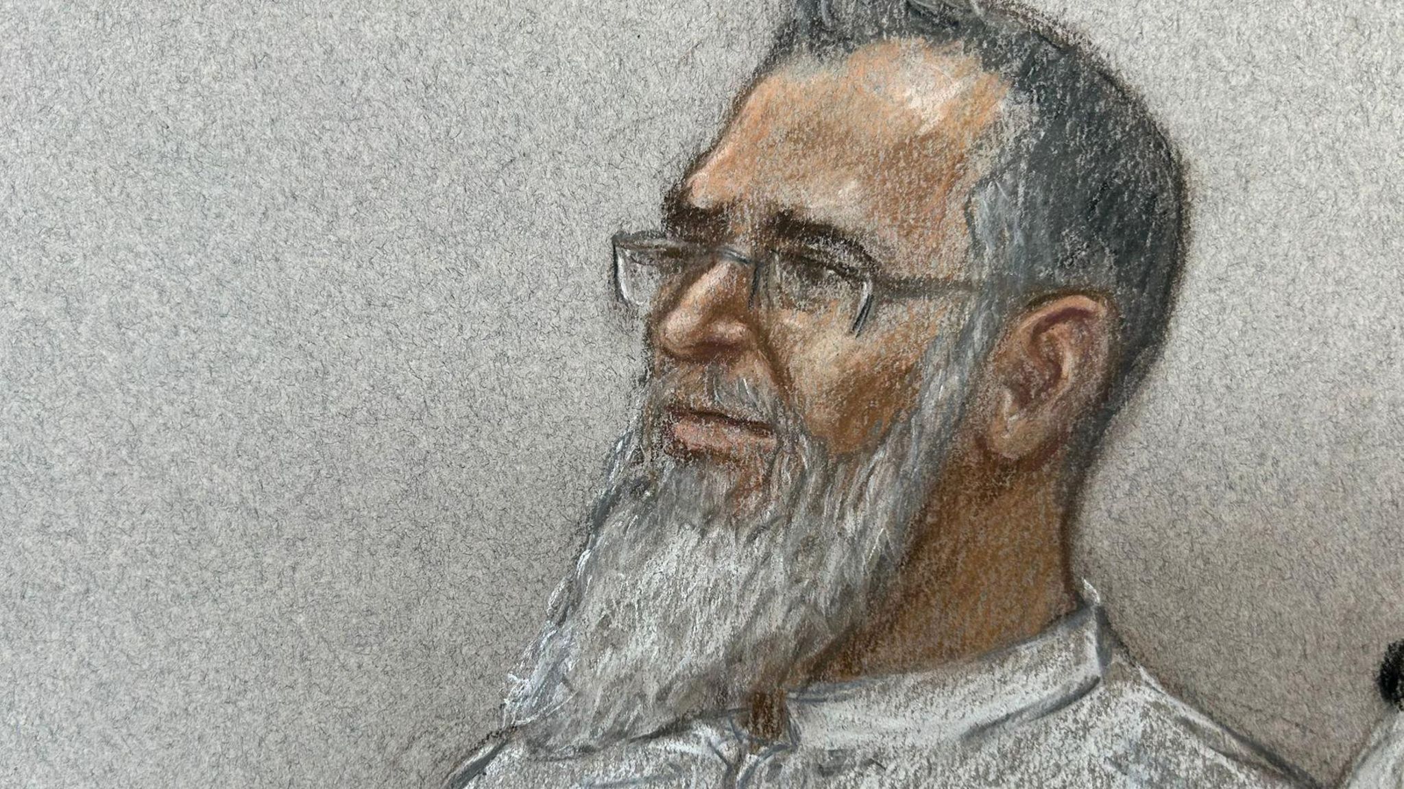 A courtroom sketch showuing Anjem Choudary at this trial.