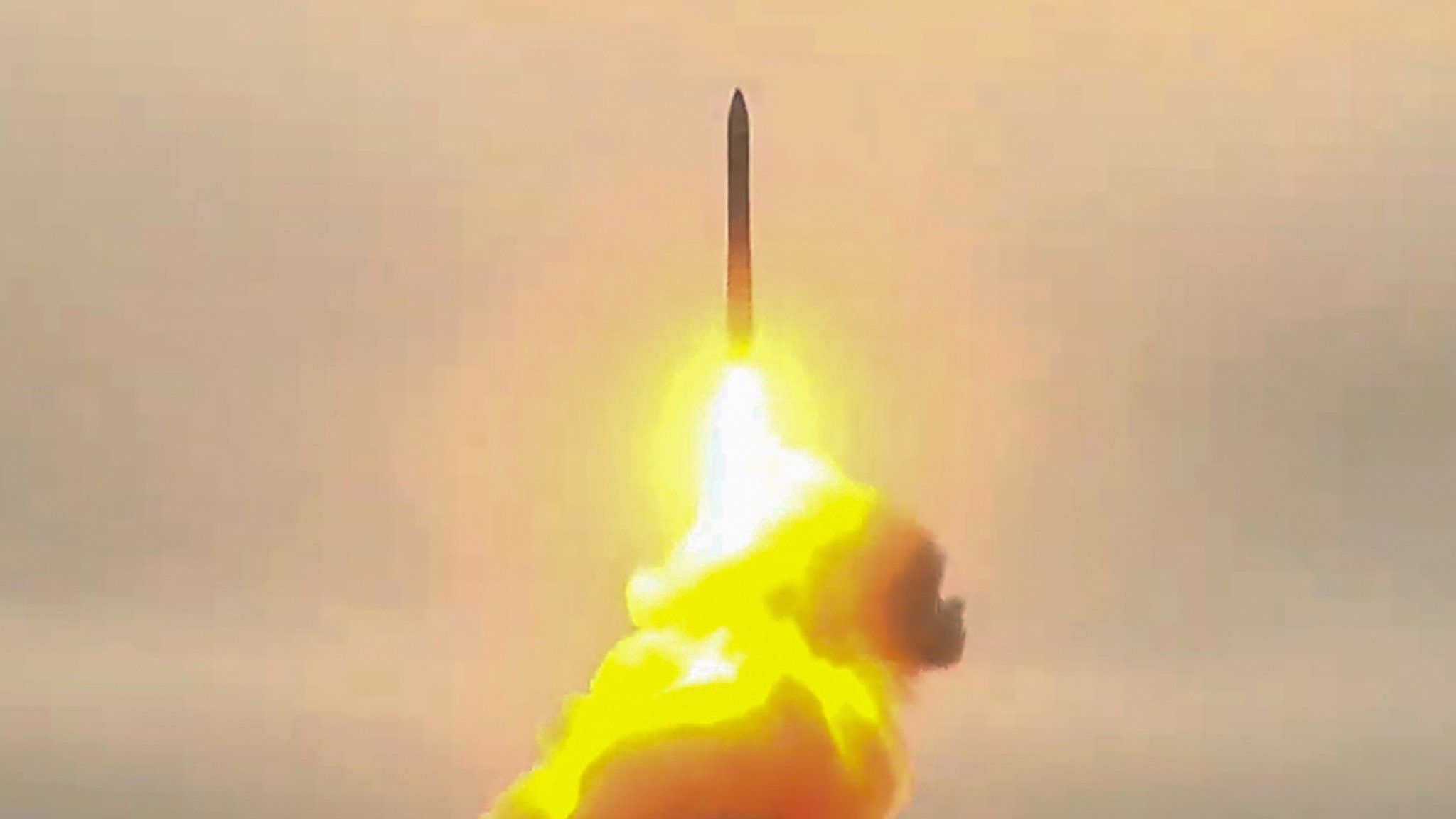 Pictured in this video screen grab is a Topol-M intercontinental ballistic missile test-launched from a missile silo at Plesetsk Cosmodrome
