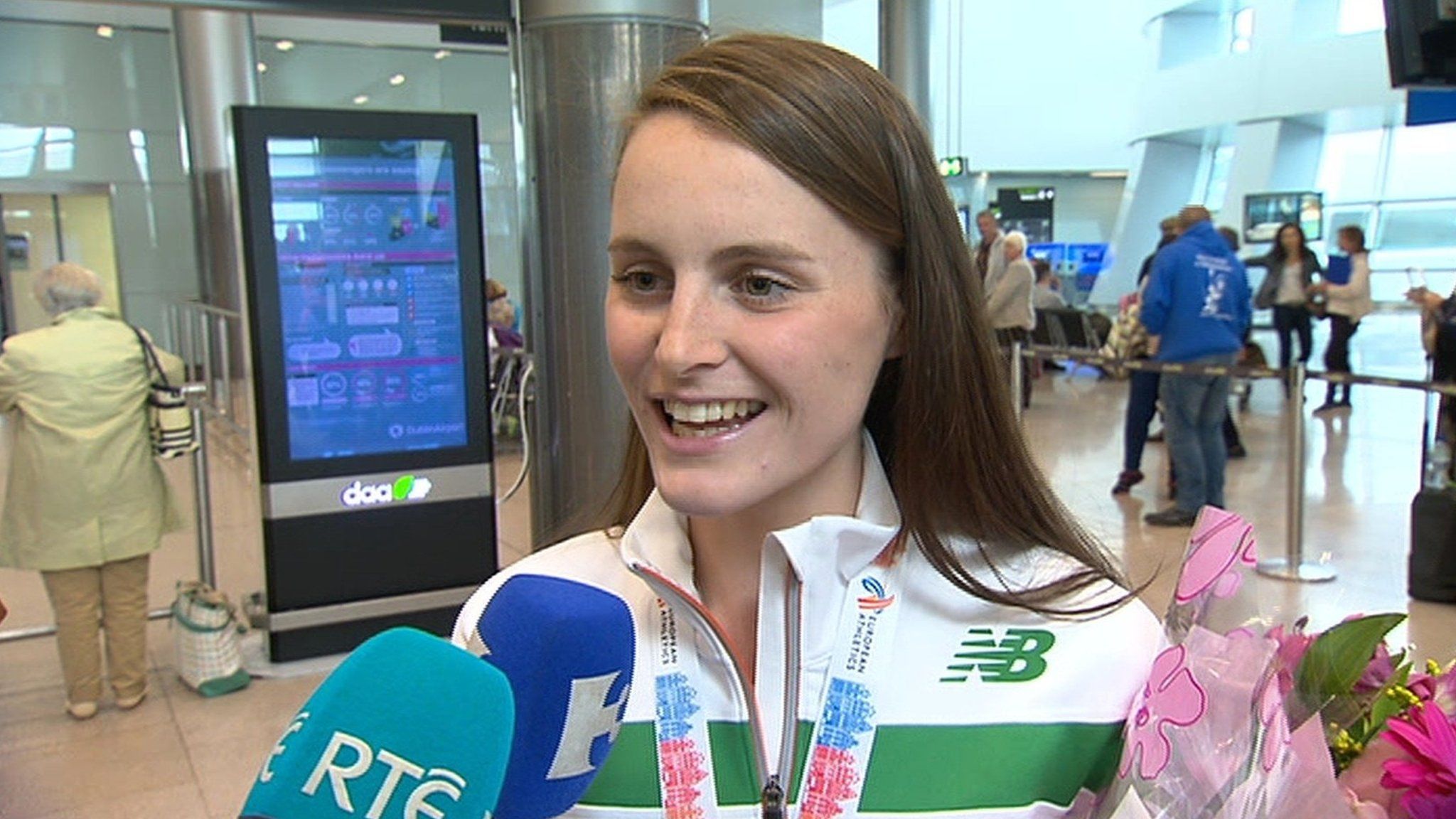 Ciara Mageean talks to reporters at Dublin Airport on Monday