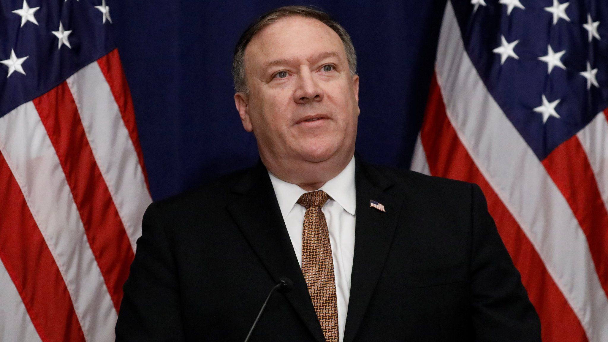 US Secretary of State Mike Pompeo speaks during a news conference f