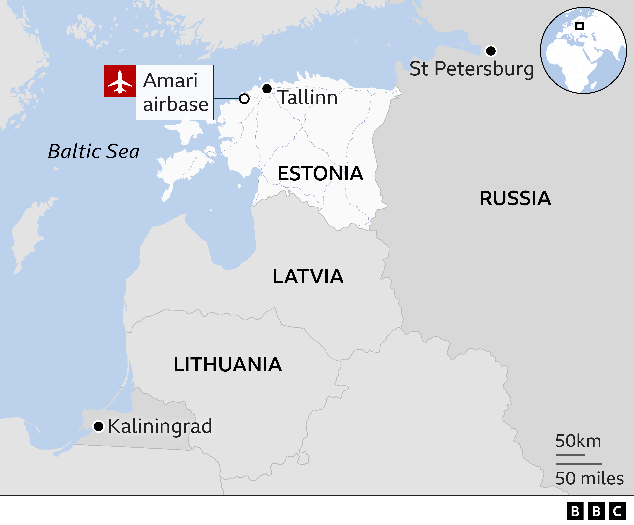 A BBC graphic showing the location of the Nato airbase