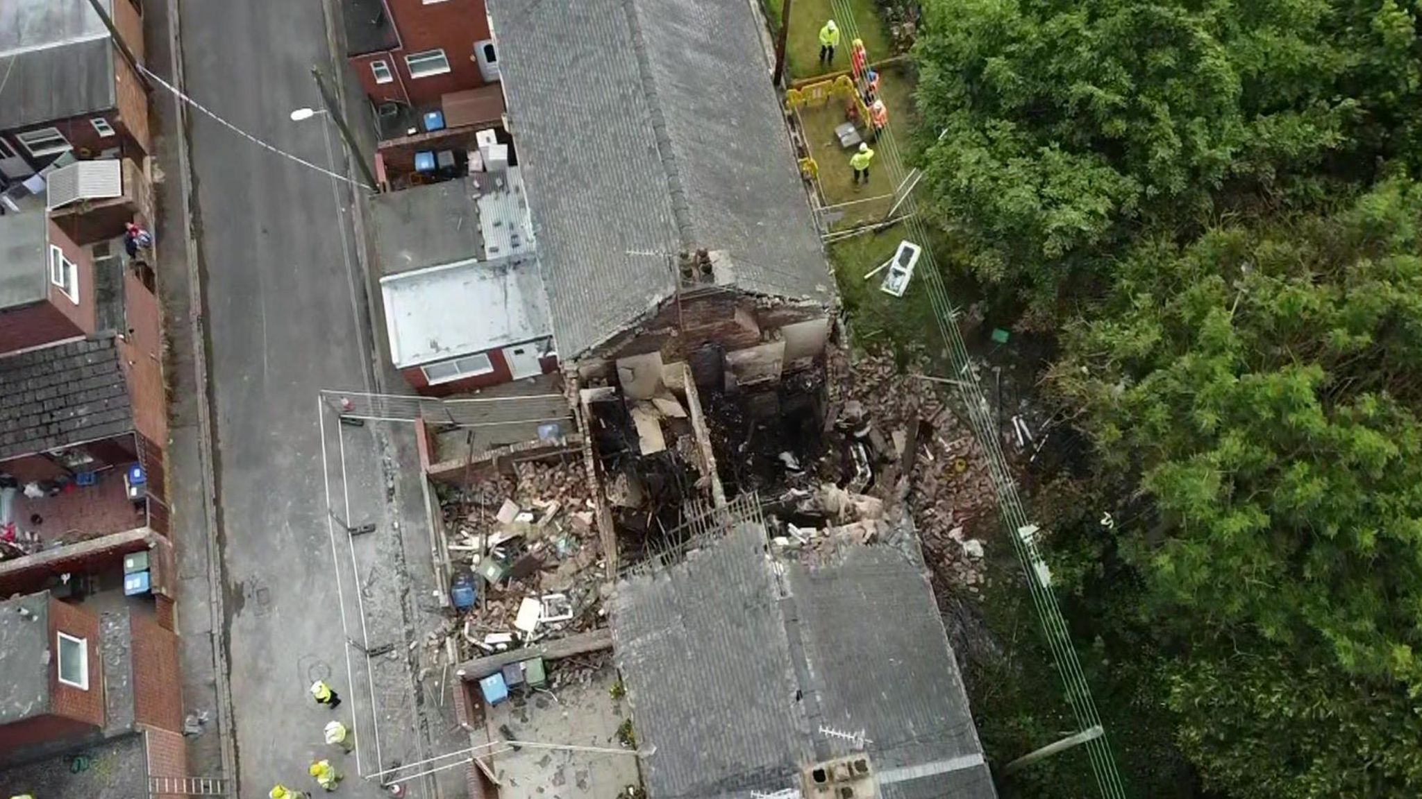 An aerial shot of the property destroyed by the explosion at Coronation Terrace, Willington