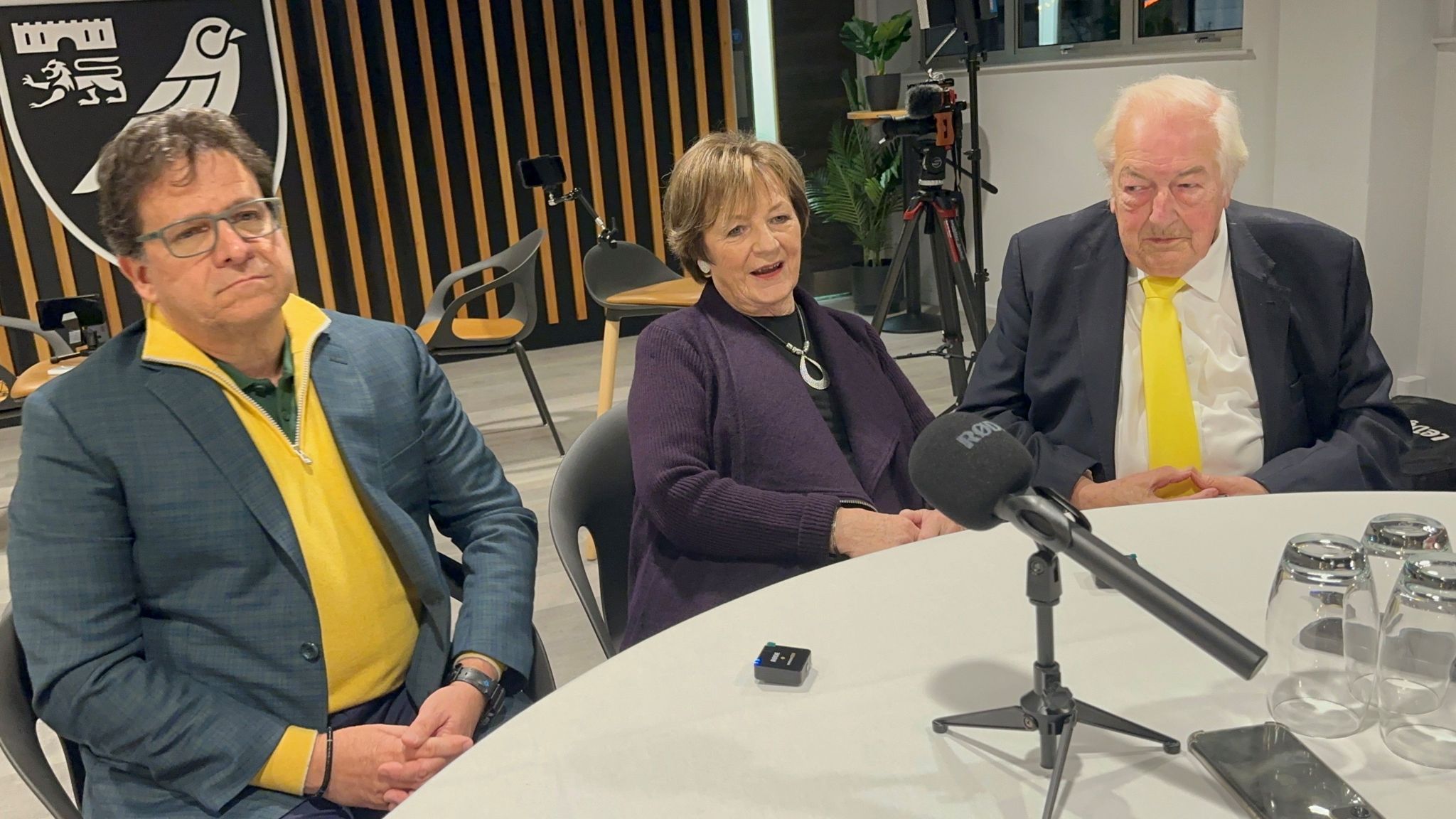 Mark Attanasio (left), Delia Smith (centre) and Michael Wynn Jones (right) 