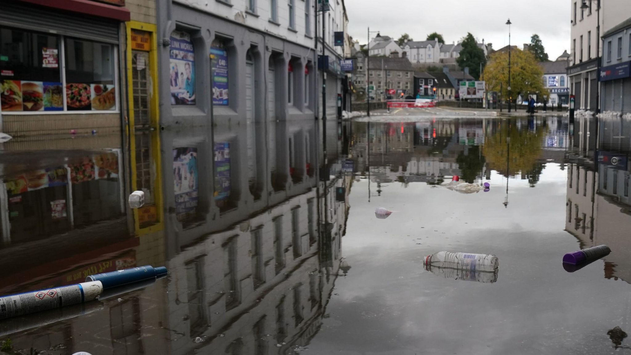 A view of debris and flood water in Sugar Island as the clear up begins in Newry 