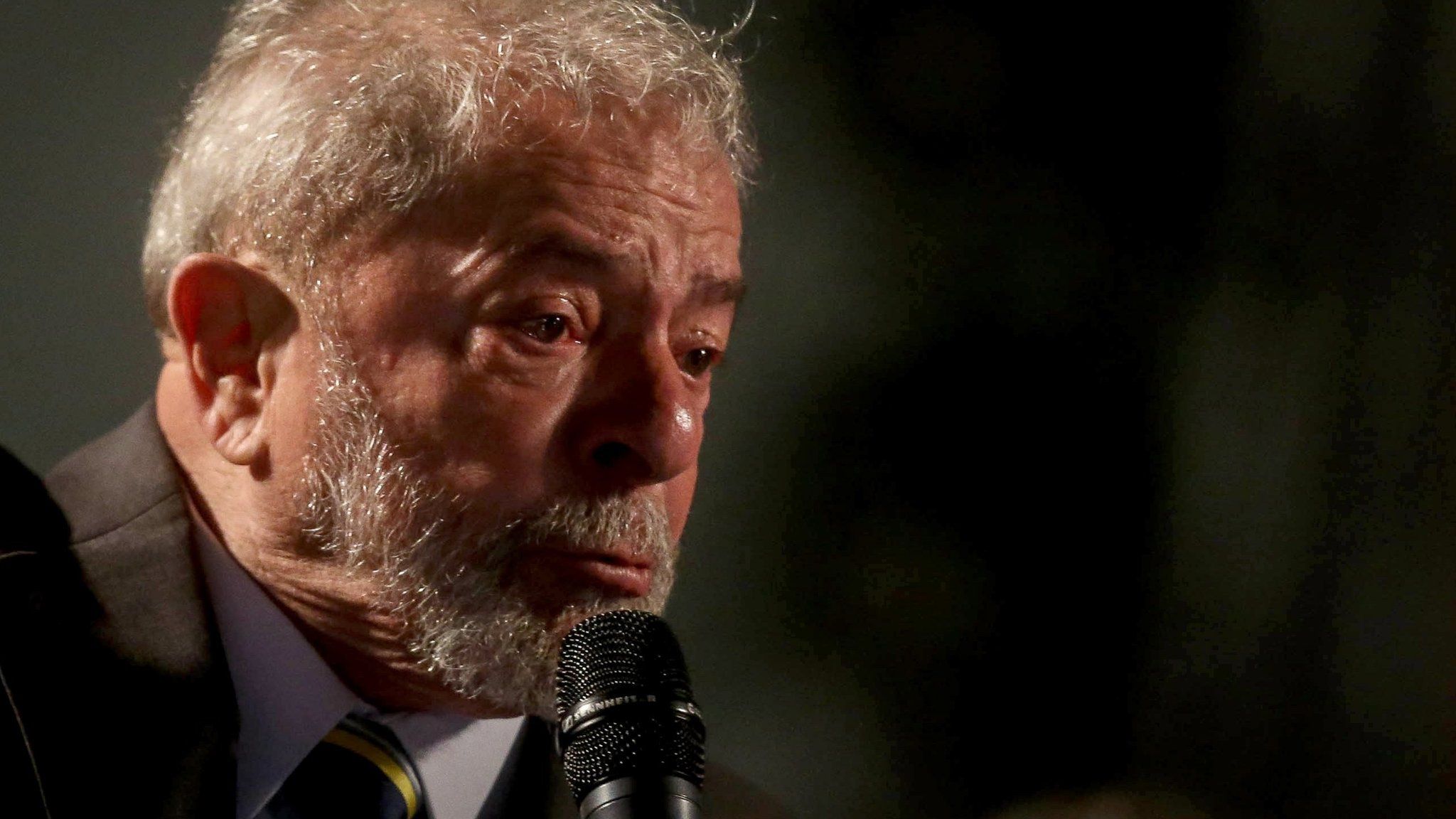 Former Brazilian President Luiz Inacio Lula da Silva speaks after giving testimony to federal judge Sergio Moro in Curitiba
