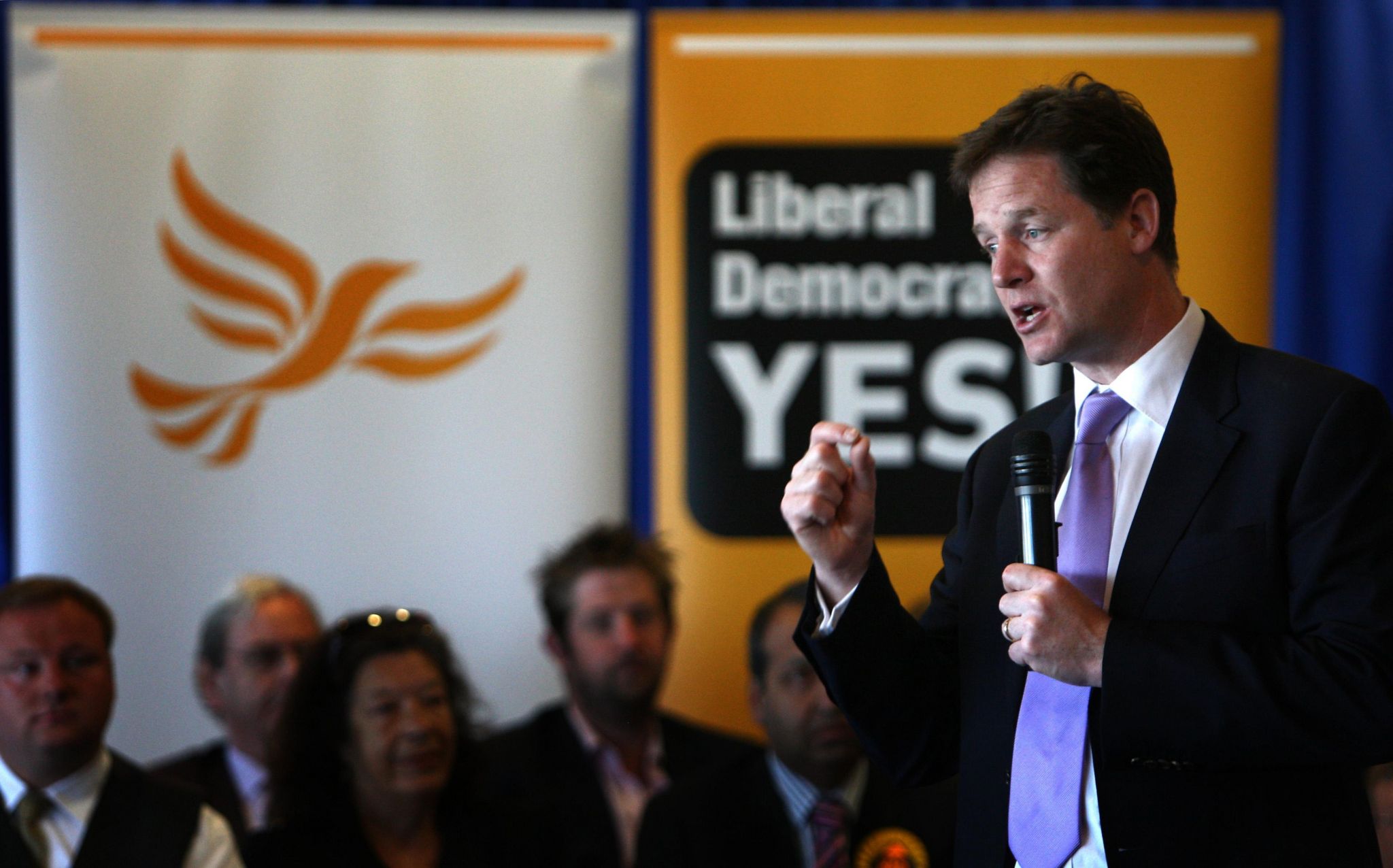 Nick Clegg answers questions during campaigns stop in Leicester for the for Yes campaign