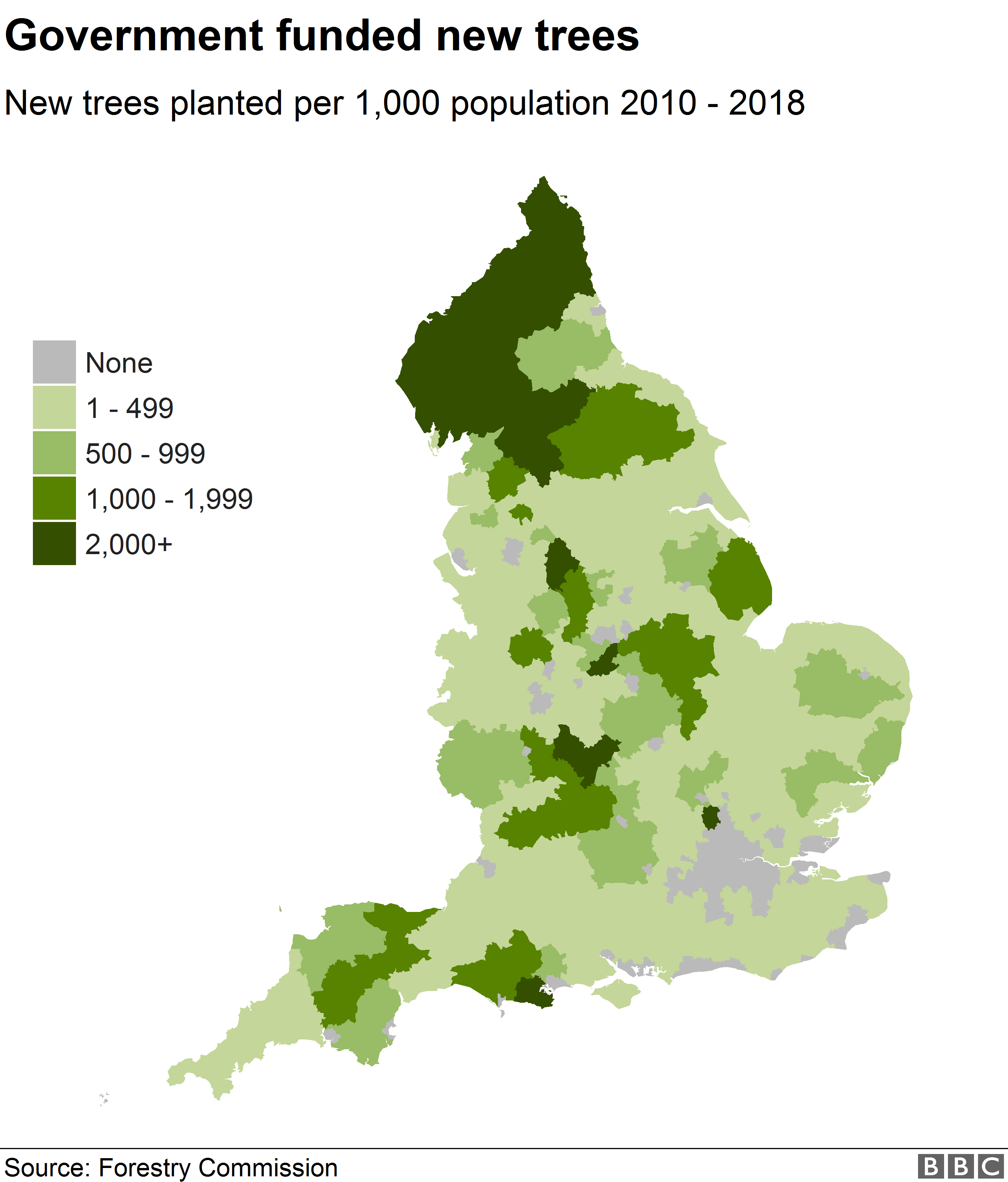 Map showing tree planting by head of population
