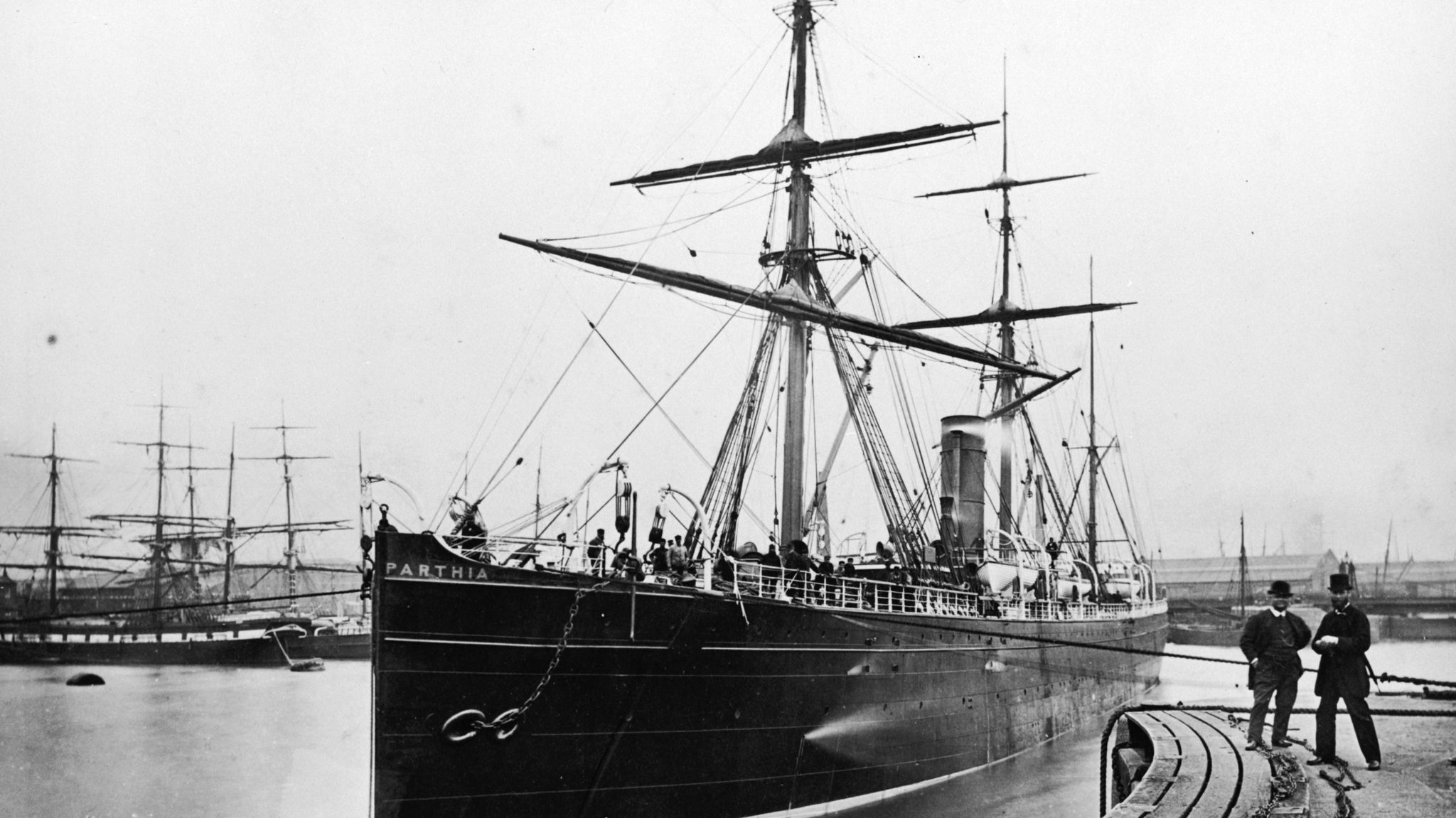  SS Parthia circa 1895, one of the Cunard steamships the SS Parthia at Liverpool Docks 