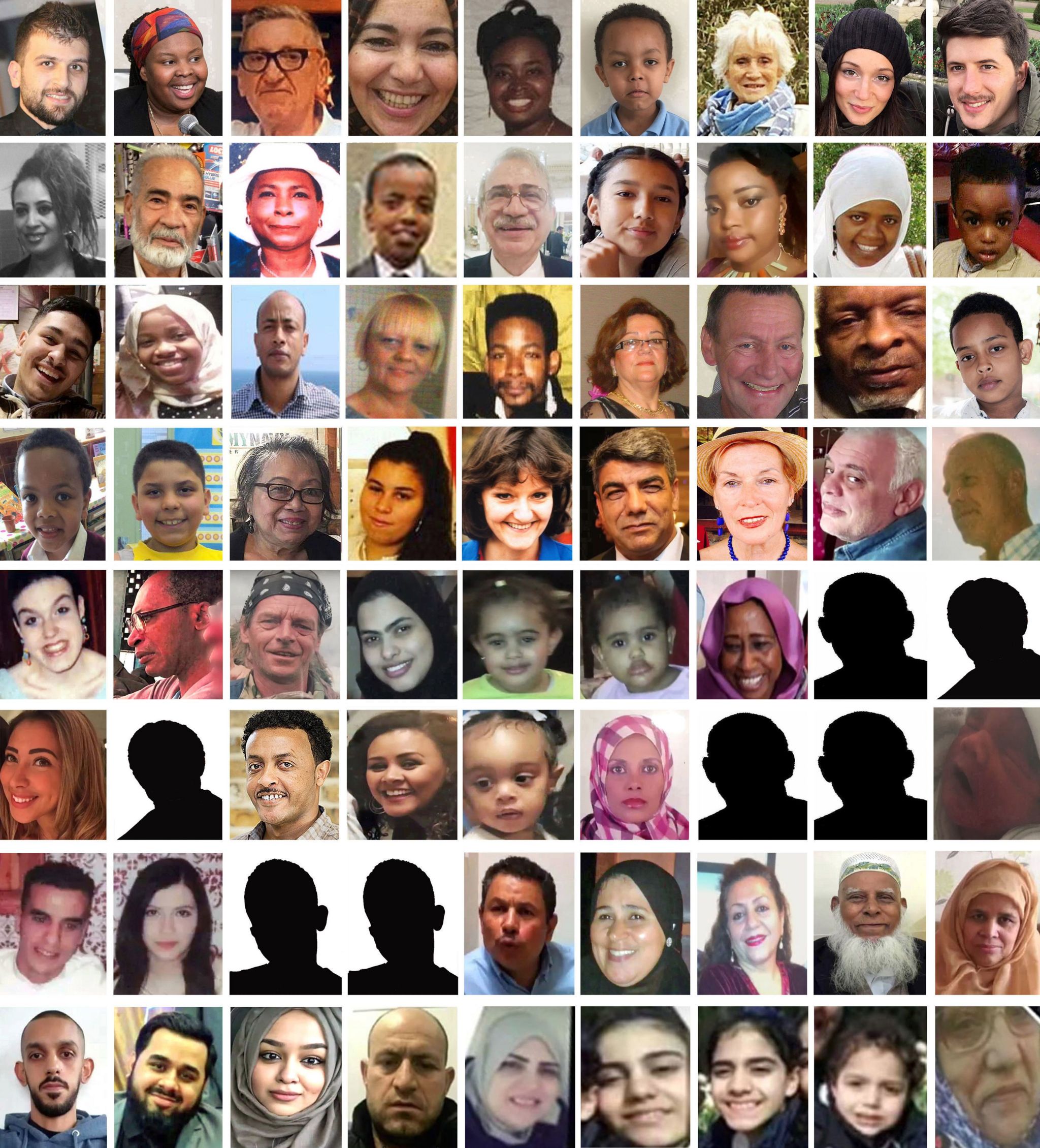 Composite image of the 72 victims of the Grenfell Tower fire