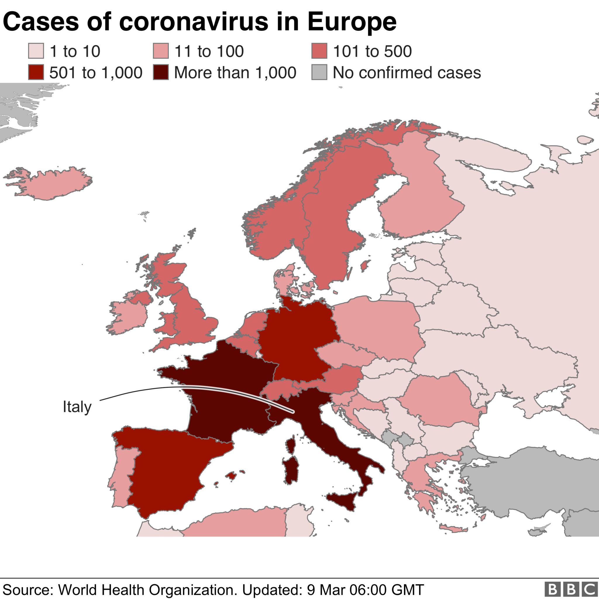 Cases of coronavirus in Europe