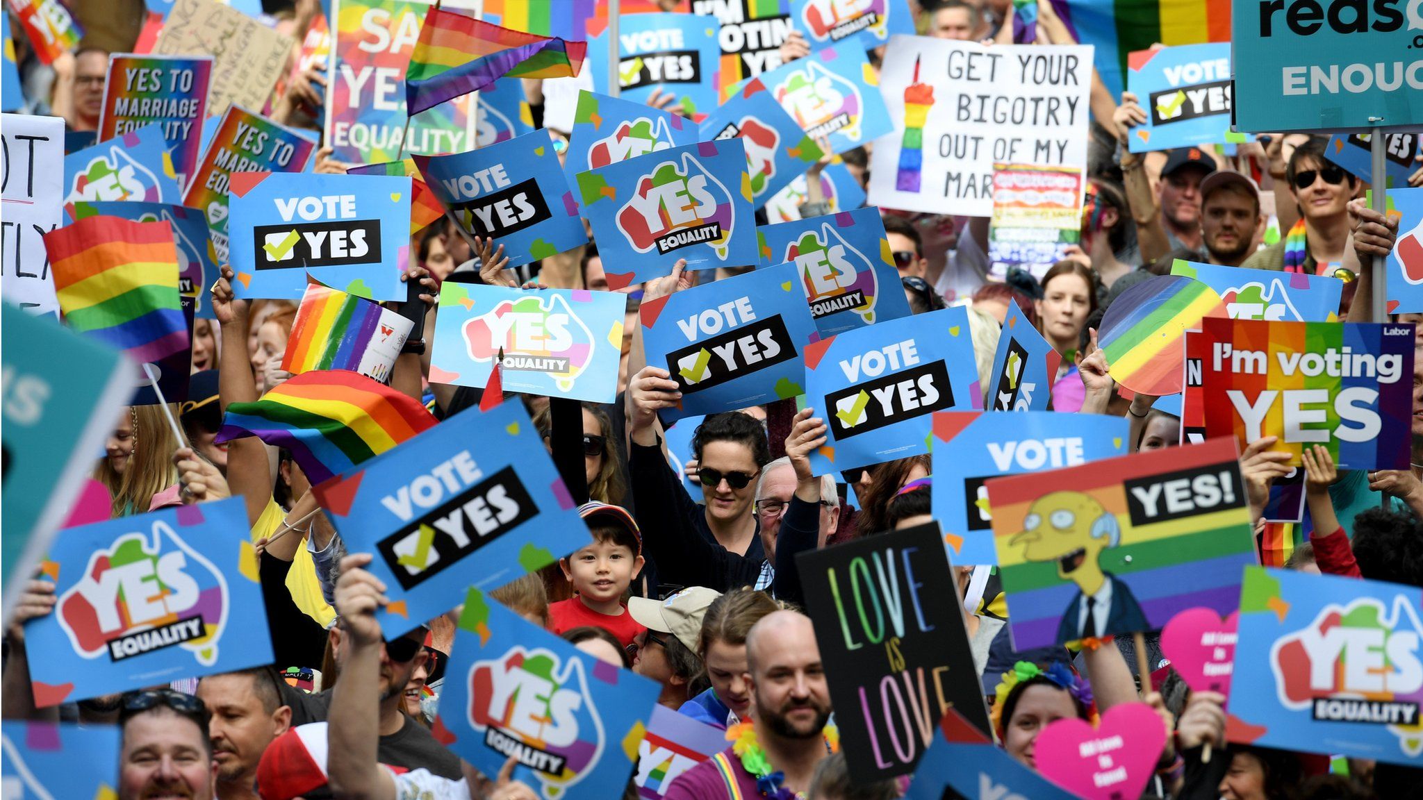 Protestors gather for a rally in support for marriage equality in Sydney, Australia, 10 September 2017