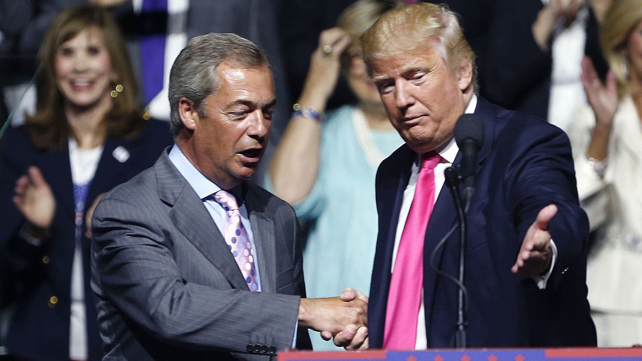 Nigel Farage and Donald Trump during a US presidential election campaign rally