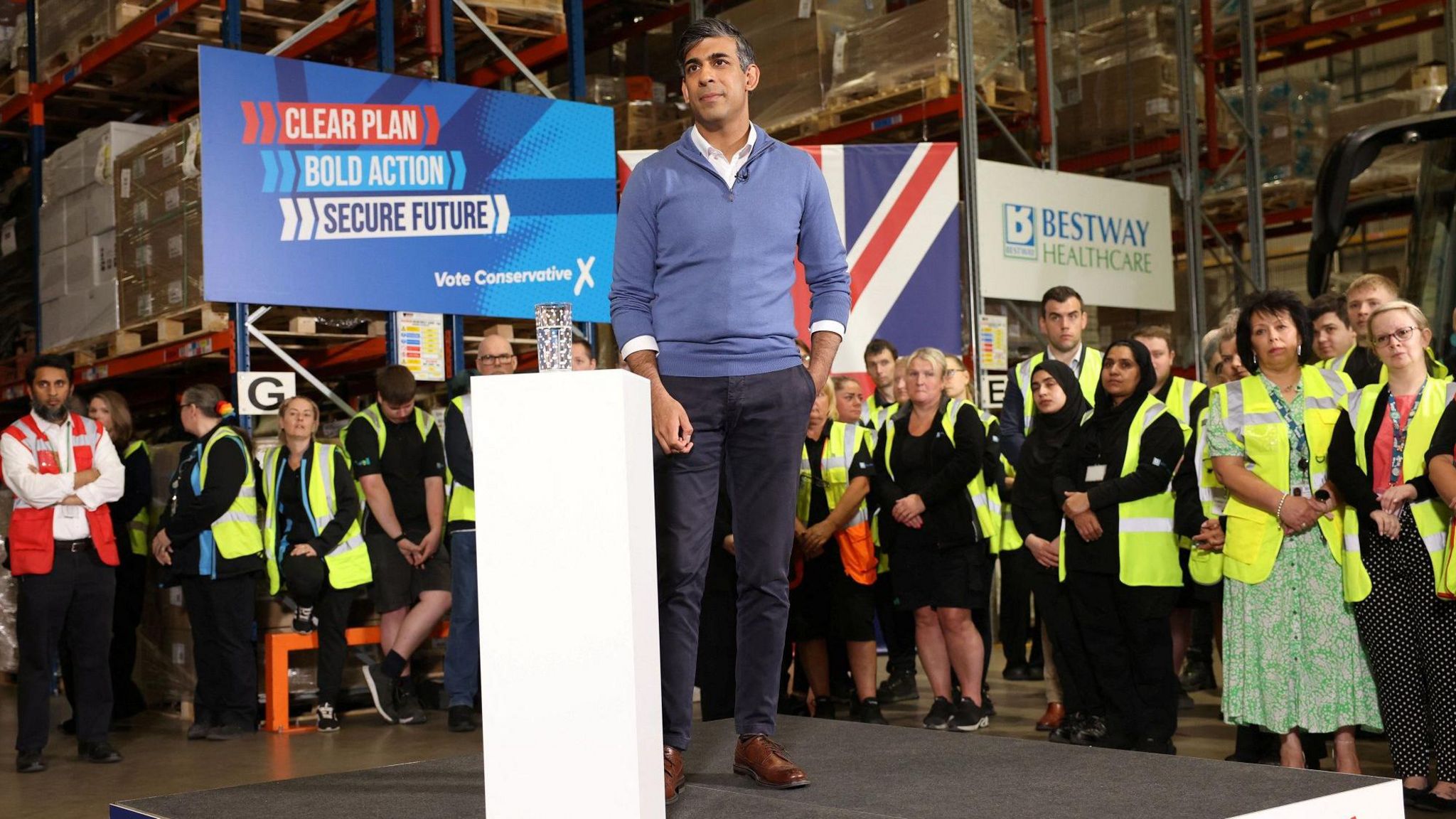 Rishi Sunak at a warehouse in the West Midlands