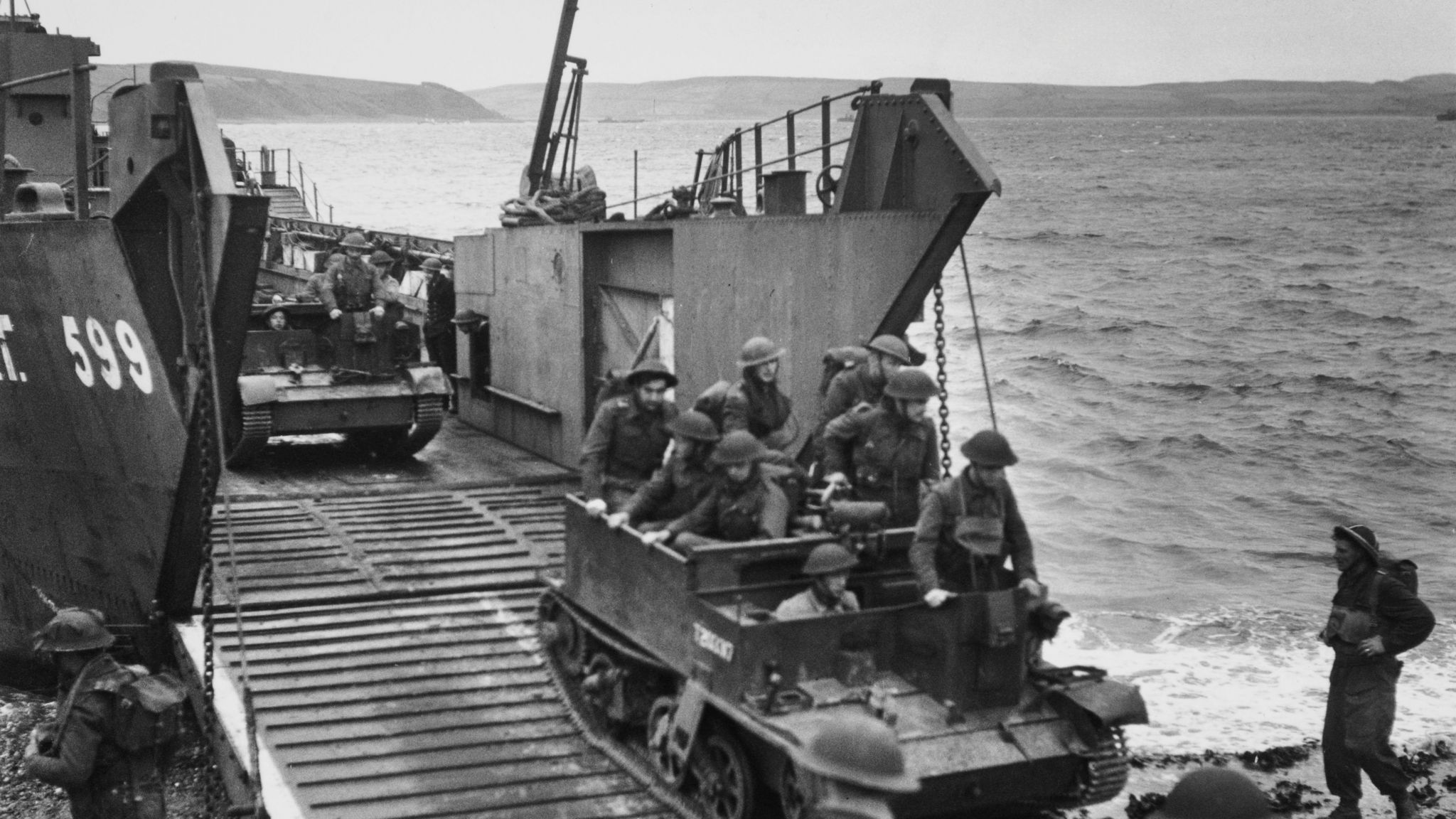 Servicemen rehearsing D-Day on Slapton Sands
