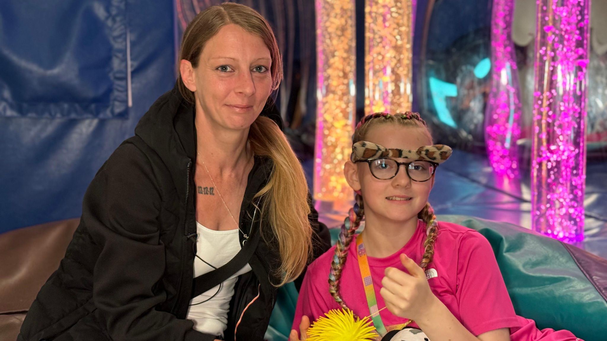 Mum and little girl in a sensory room 