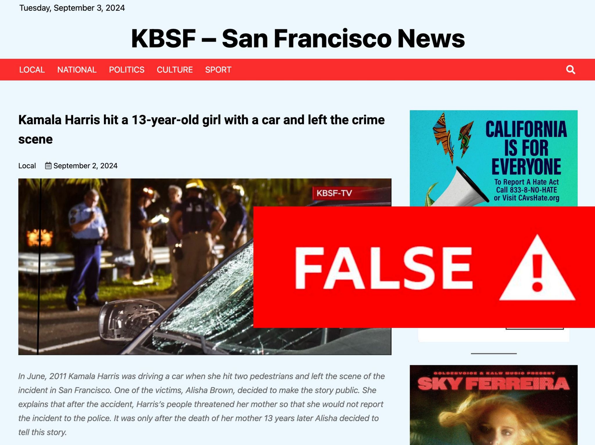 Screenshot of the story on the KBSF - San Francisco News website 