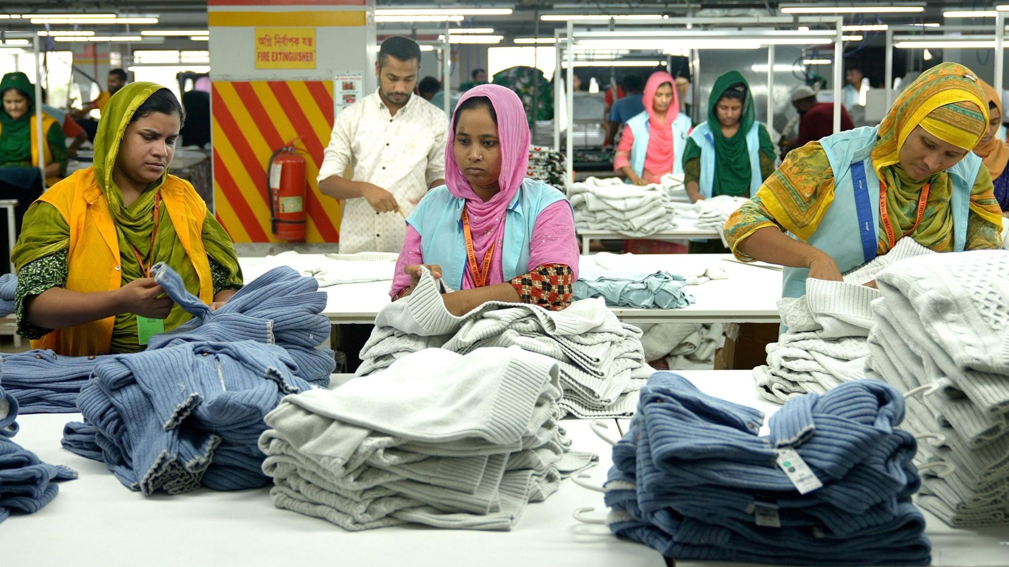 Textile workers in a garment factory in Bangladesh.