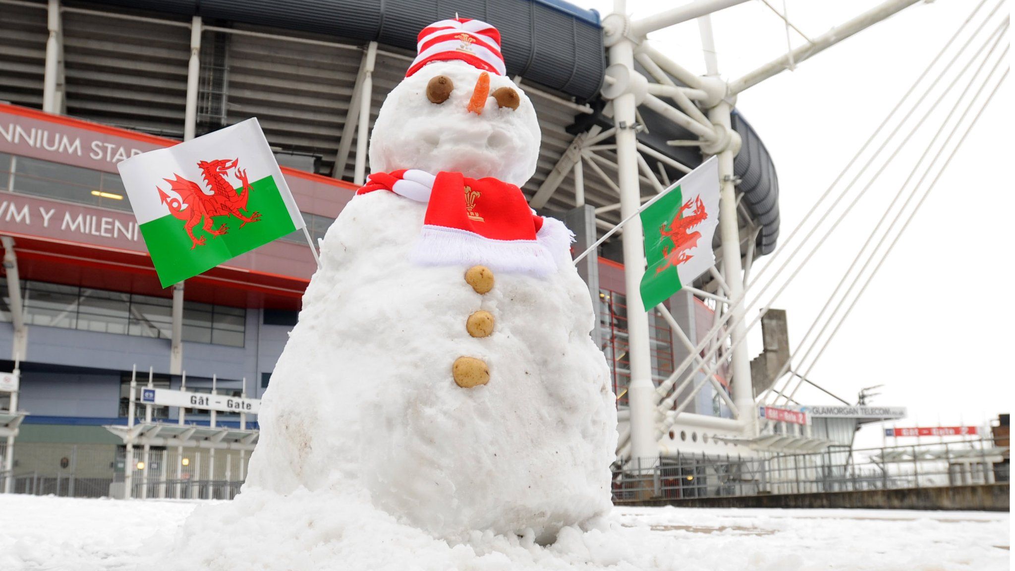 A snowman in the Welsh capital