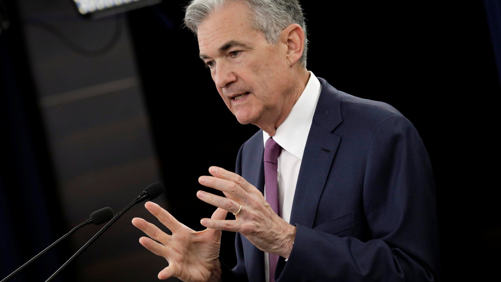 Federal Reserve Board Chairman Jerome Powell speaks at his news conference after the two-day meeting of the Federal Open Market Committee (FOMC) on interest rate policy in Washington, U.S., June 13, 2018.