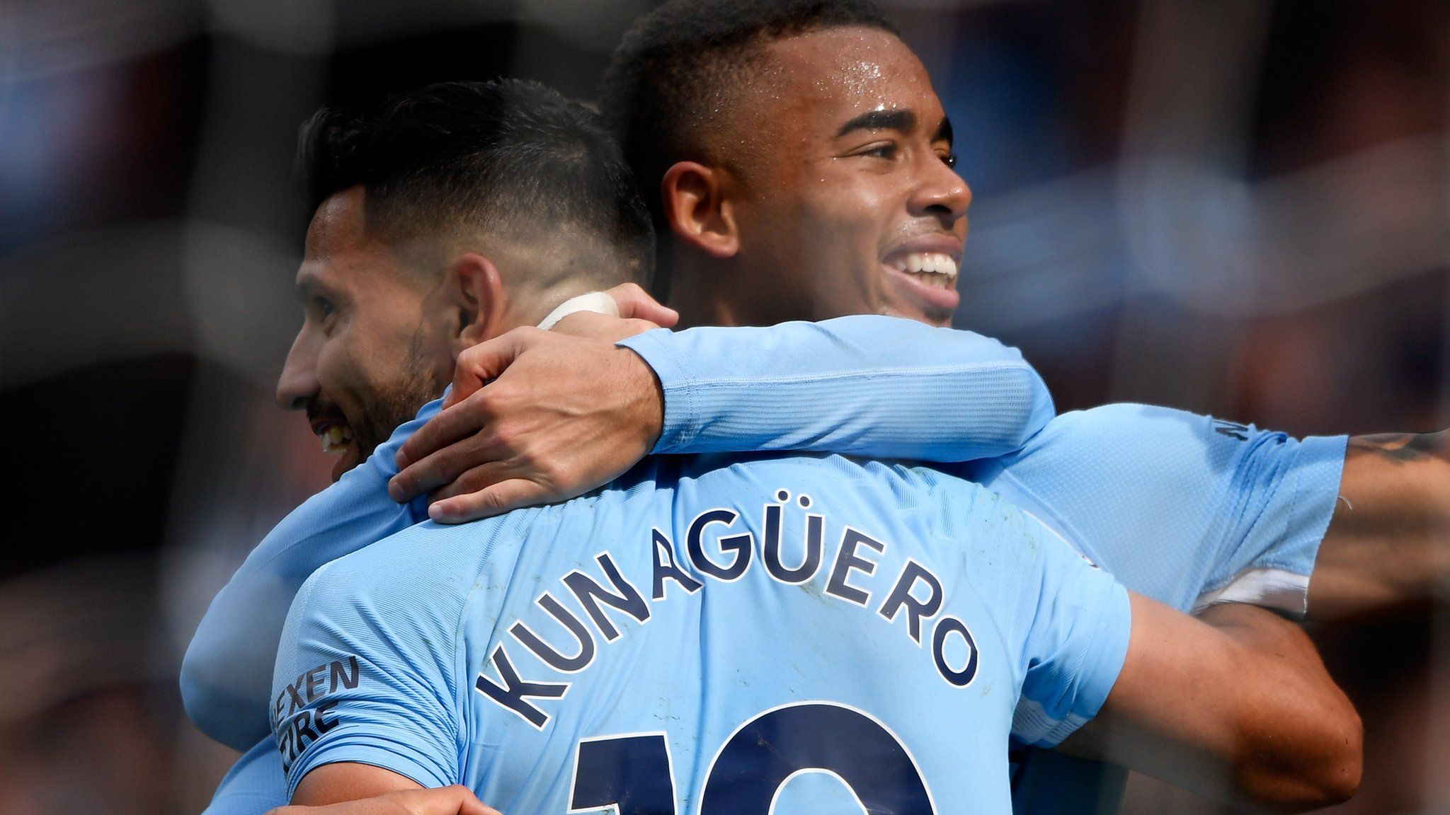 Sergio Aguero and Gabriel Jesus celebrate for Manchester City