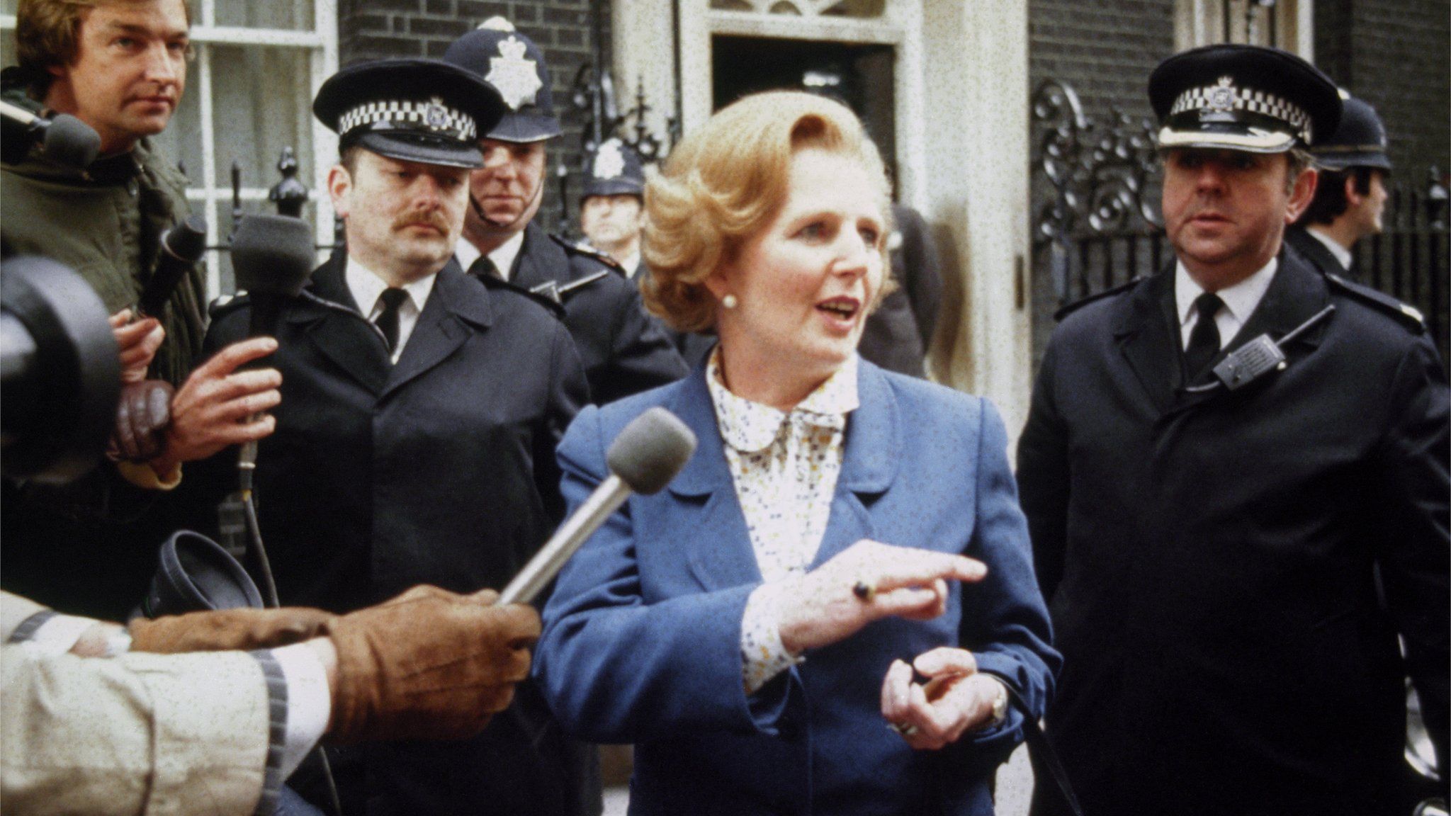 Margaret Thatcher arrives at Number Ten Downing Strret as Prime Minister, May 4th 1979