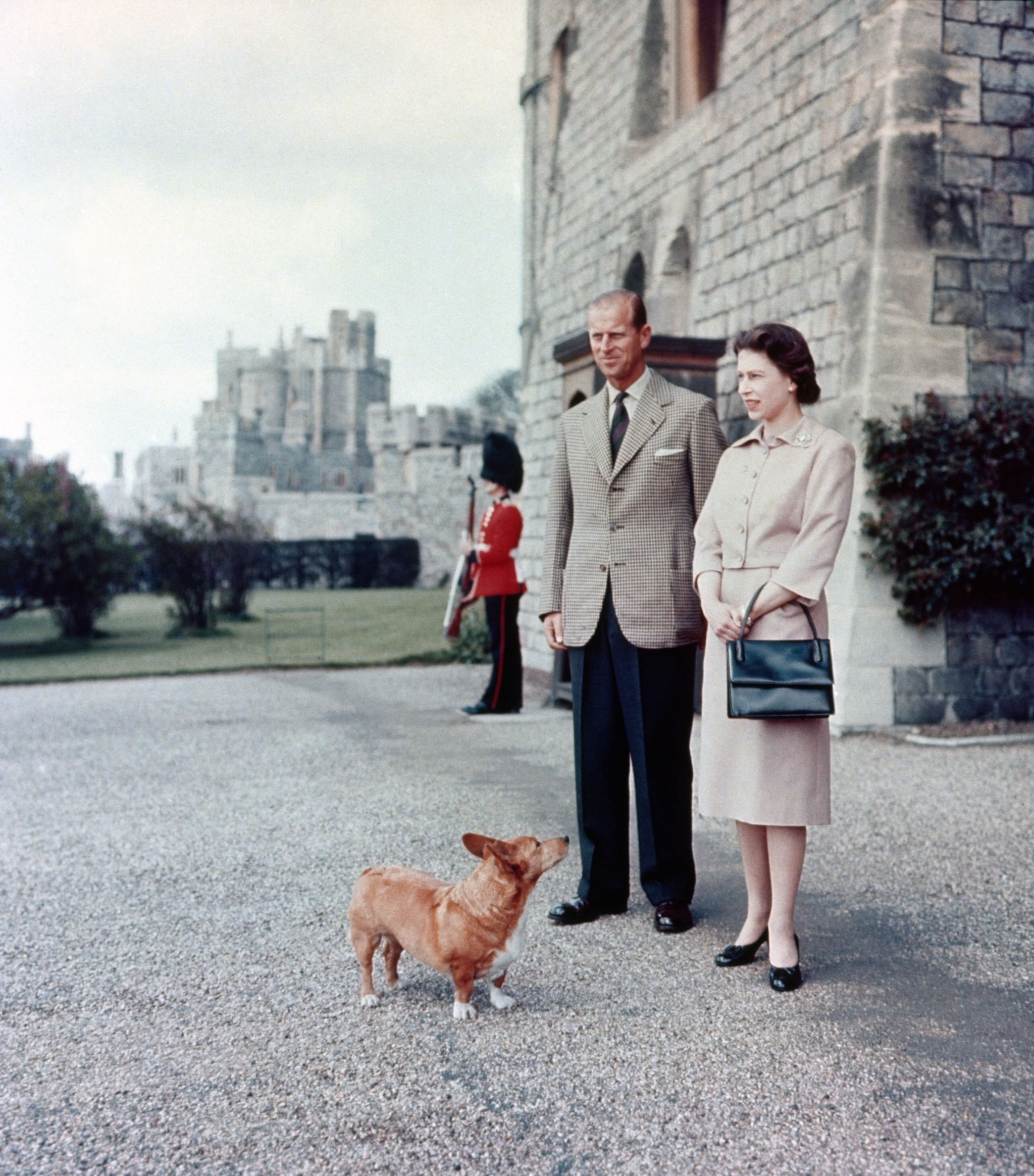 Prince Philip and the Queen with one of their dogs