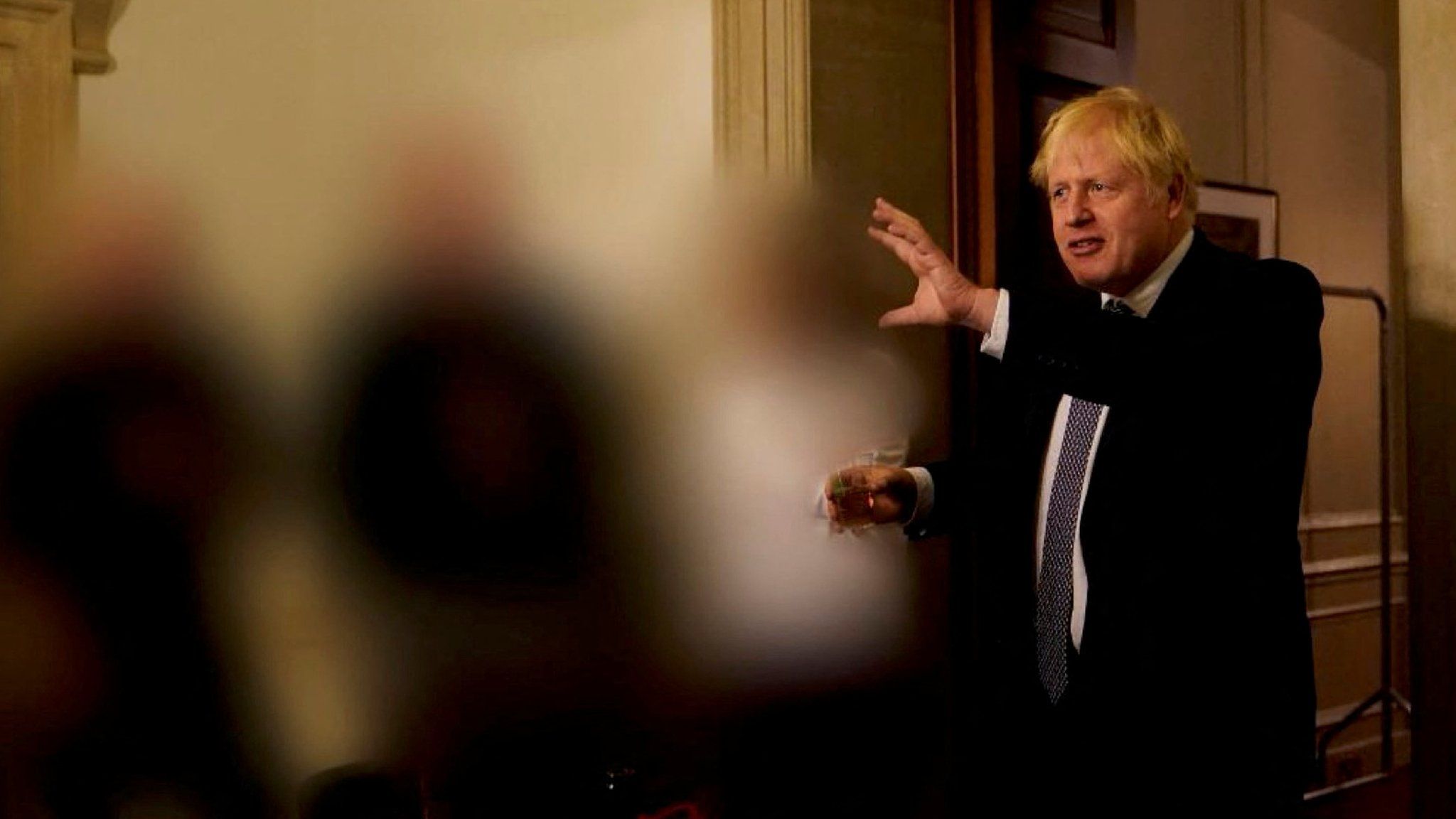 Boris Johnson holding a glass of wine at an event in Downing Street on 13 Novemebr 2020