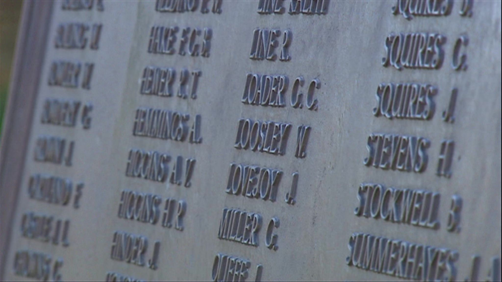 Close up of names on war memorial