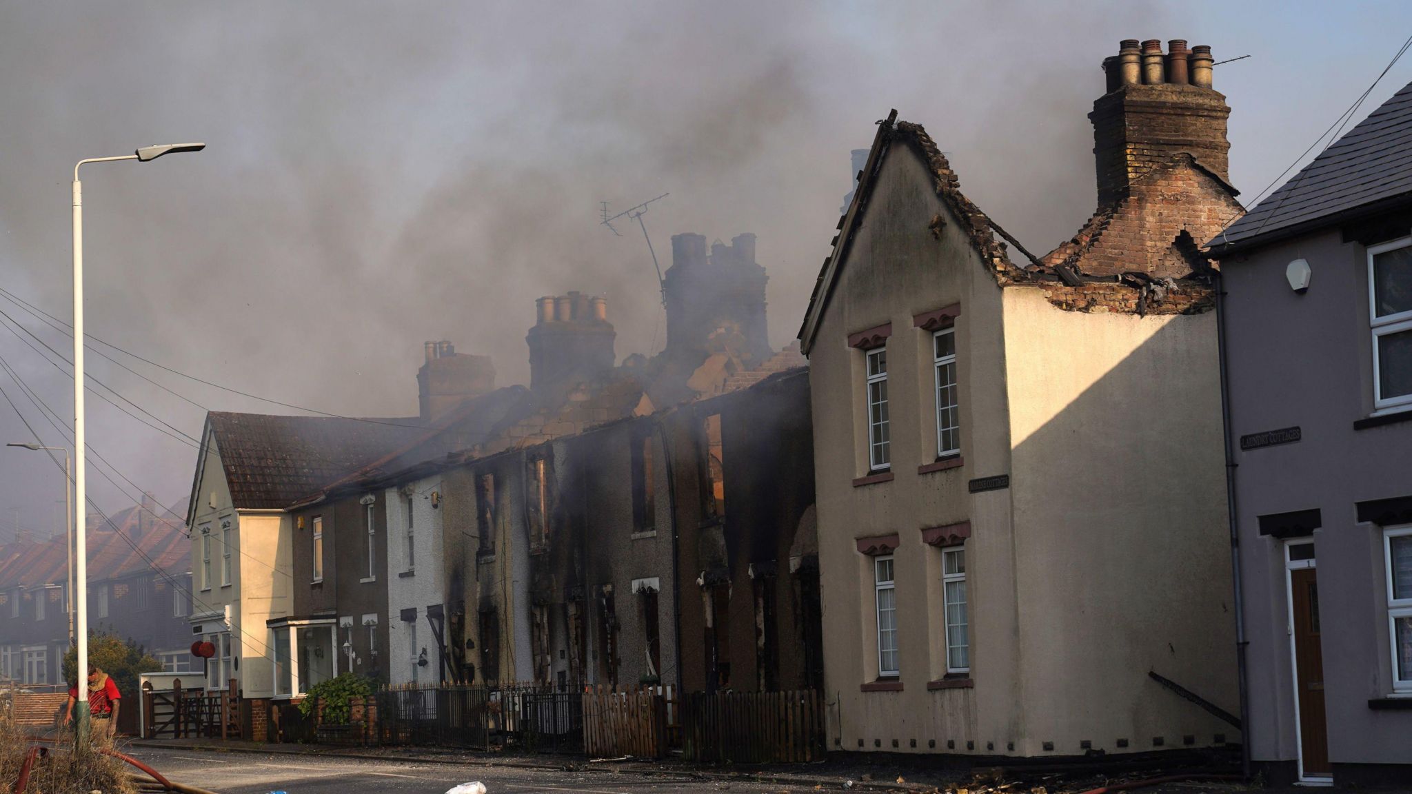 The scene of a blaze in the village of Wennington, east London