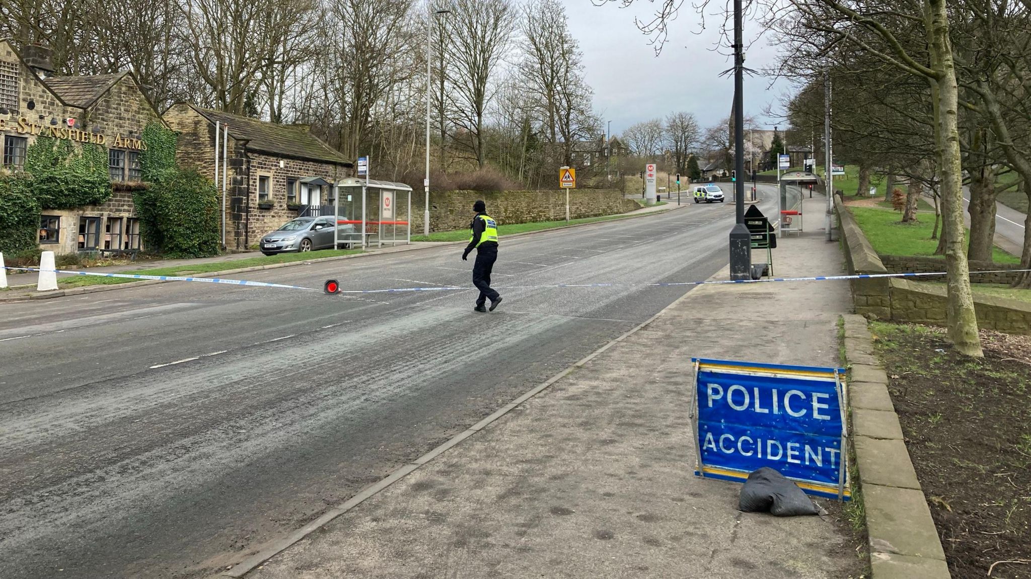 A street cordoned off in Apperley Bridge after an unexploded bomb was found