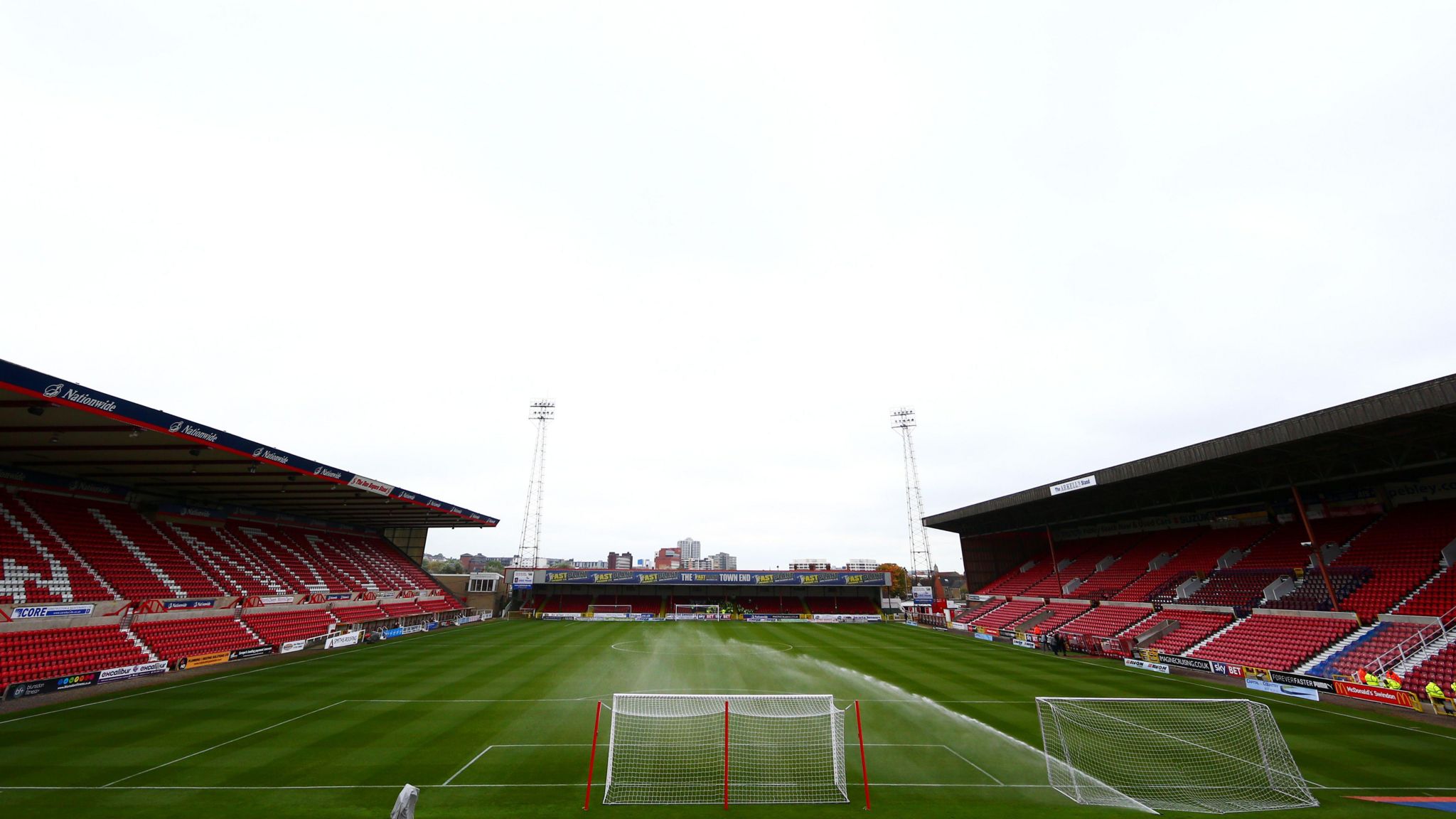 A wide shot showing Swindon Town's County Ground stadium