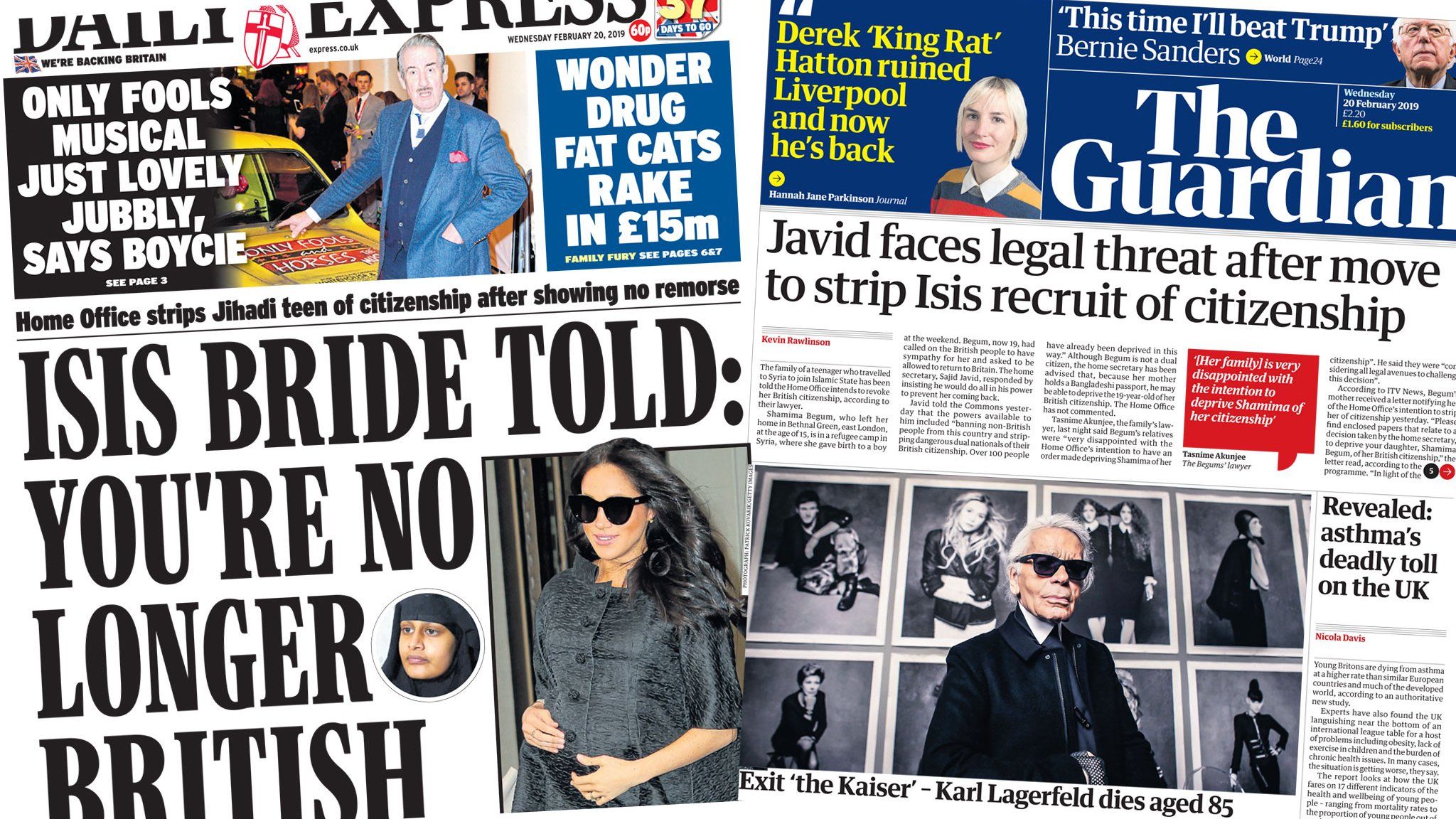 Daily Express and Guardian front pages