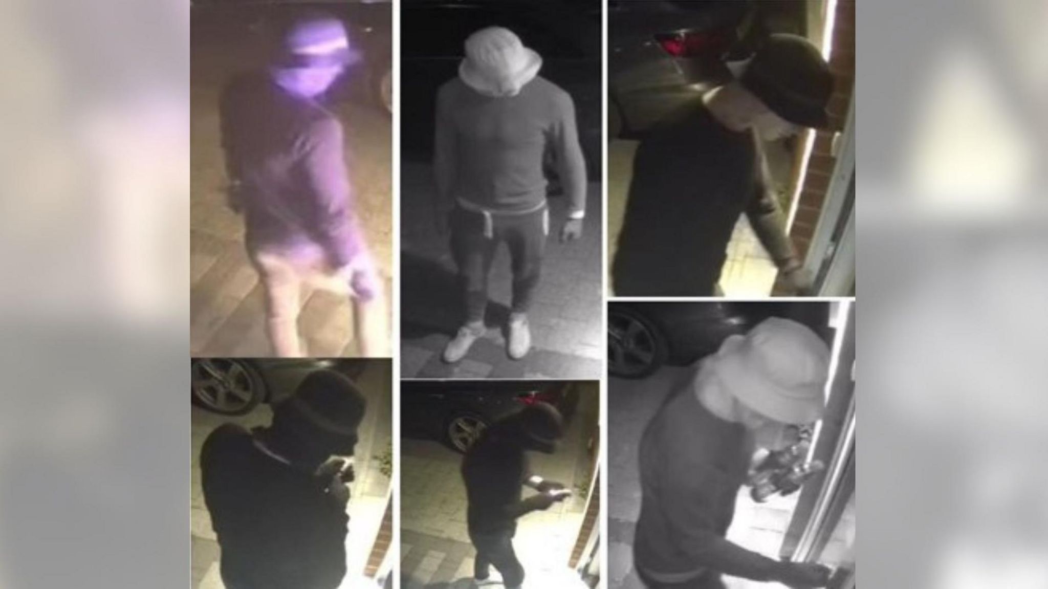 Six images of a man stood on a doorstep