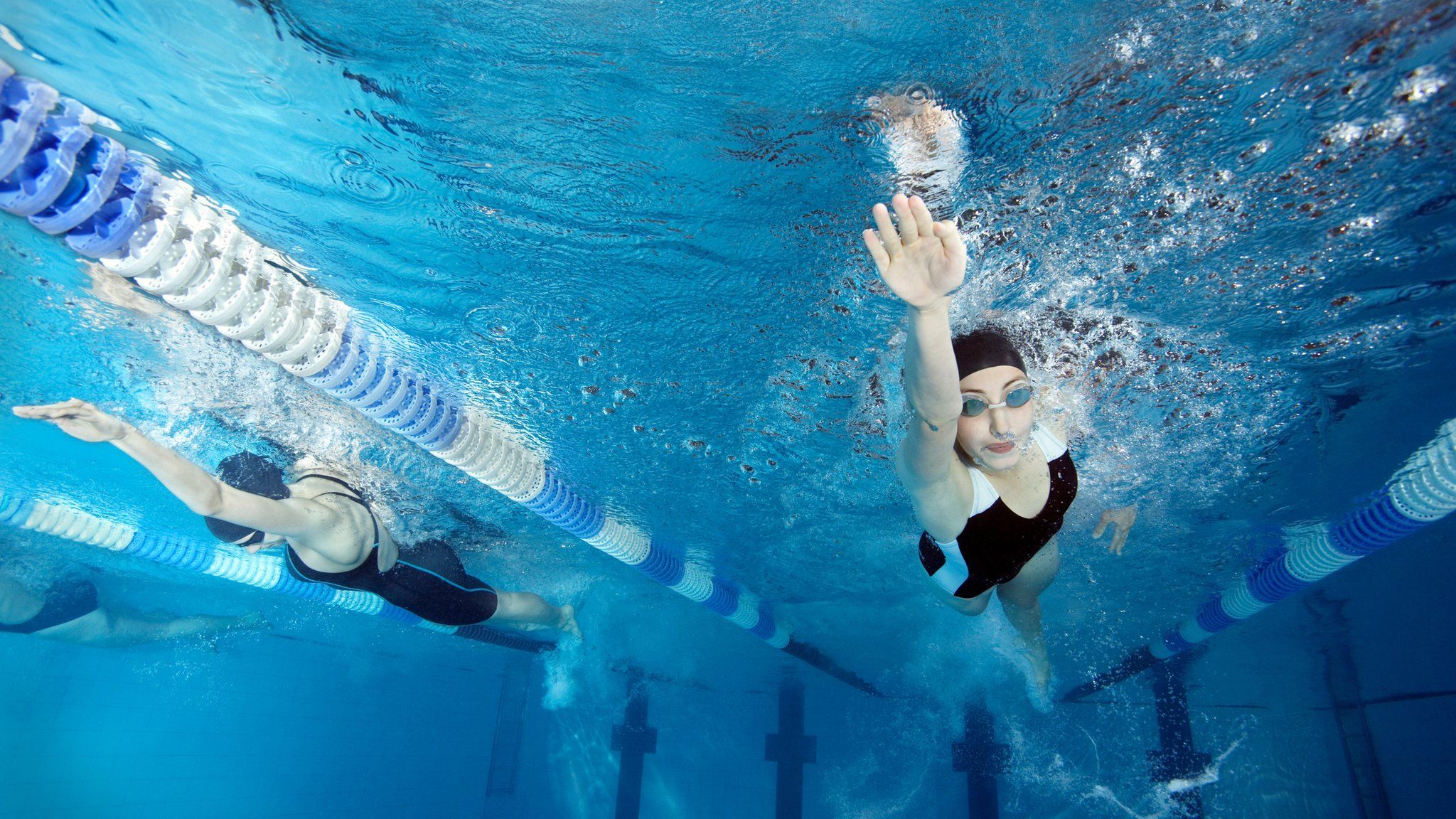 Stock image of people swimming in a swimming pool